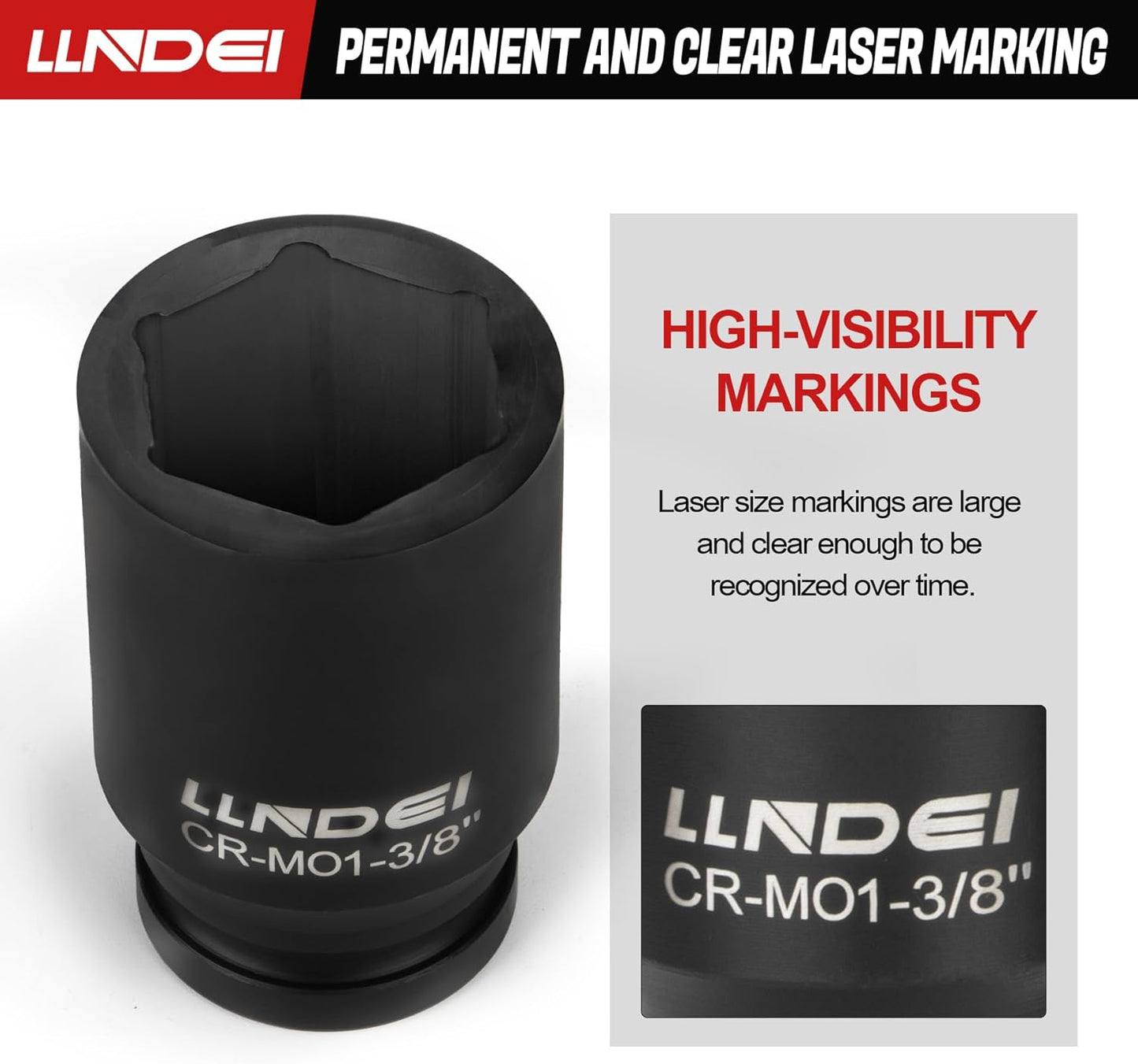 LLNDEI 3/4 inch Drive Impact Socket Set, 12 Piece Heavy Duty CR-MO Deep/Jumbo Sockets 6 Point Design, SAE 3/4" to 1-9/16", for Large Vehicle and Apparatus Maintenance