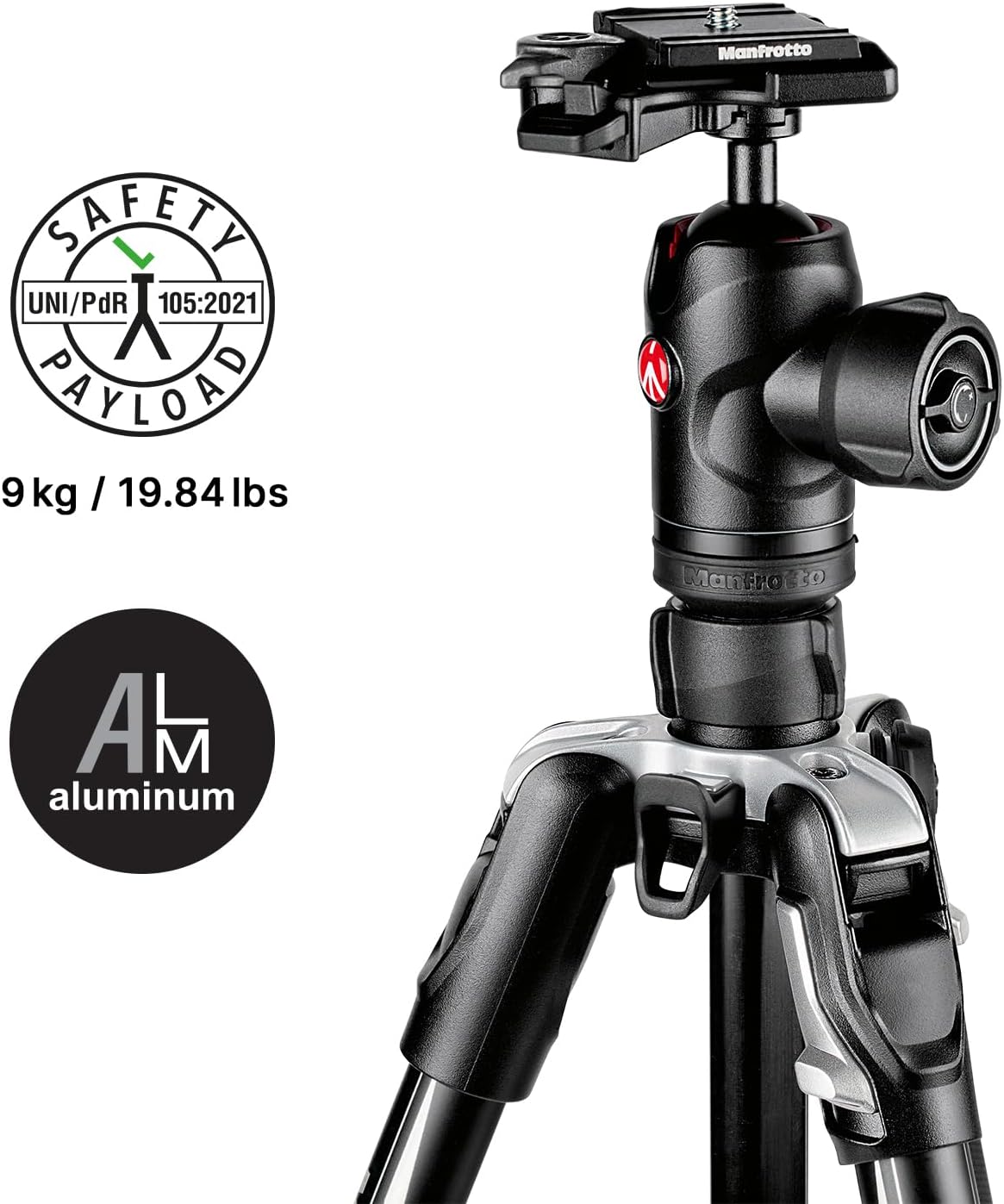 Vitec Imaging Manfrotto Tripod, Befree Advanced Aluminum, 4 Tiers, Freehead Twist Lock T-Tripod Kit, Black, Total Height 59.1 inches (150 cm), Length 15.7 inches (40 cm), MKBFRTA4BK-BH