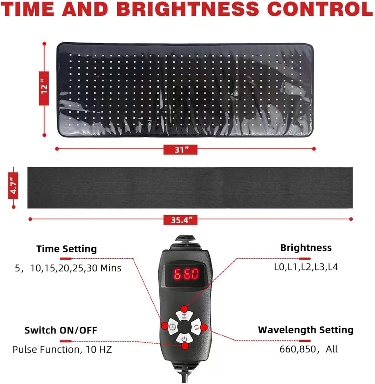 360pcs LEDs Red Light Therapy Belt Body Wearable Wrap, Red&Infrared Light Therapy Device Large Pad for Back Shoulder Joints Muscle Pain Relief and Weight Loss (31"*12")