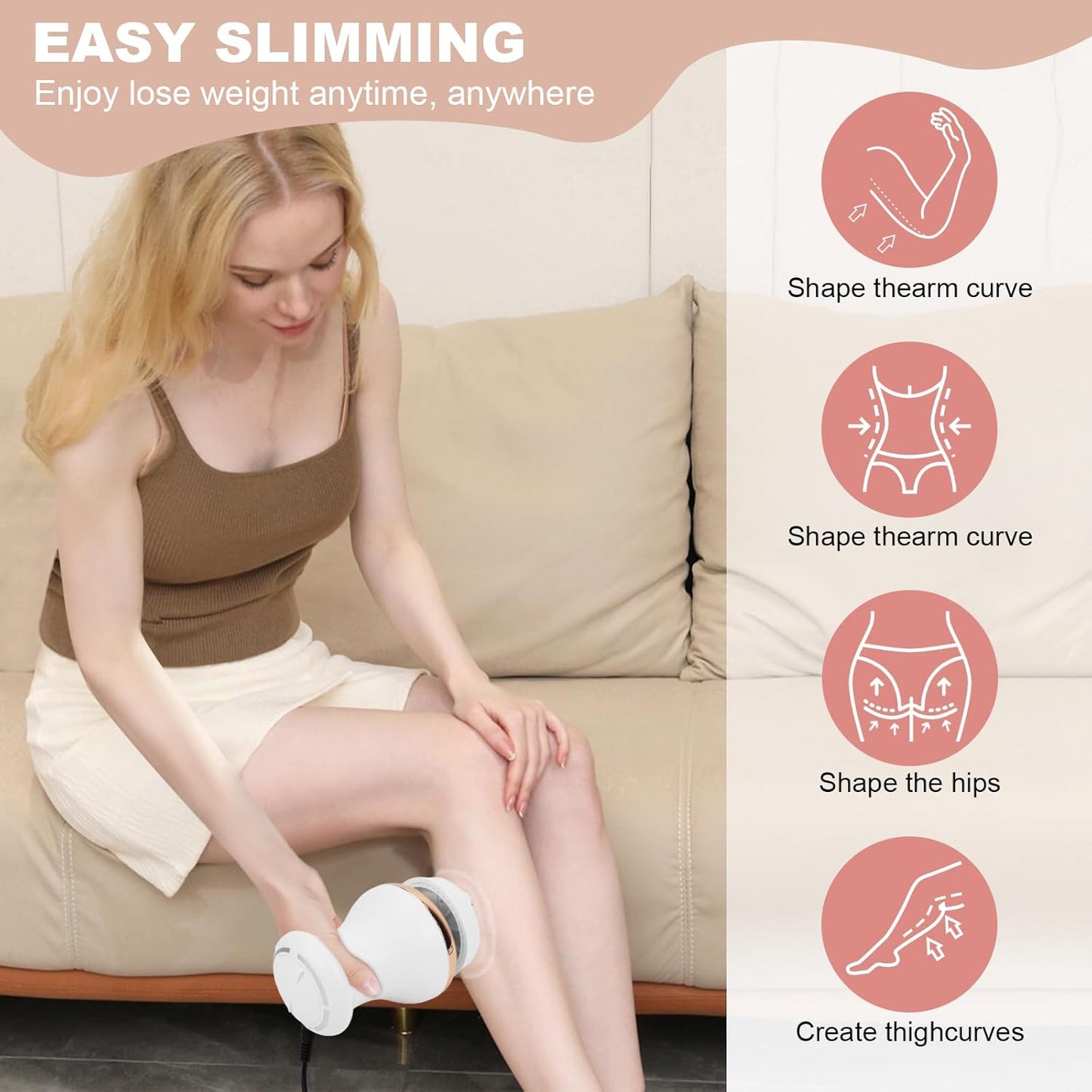 Ambreview Body Sculpting Machine, Cellulite Massager with 5 Massage Heads and 6 Skin Friendly Washable Pads, 25 Levels Adjustable Body Massager for Belly, Waist, Legs, Arms, Butt
