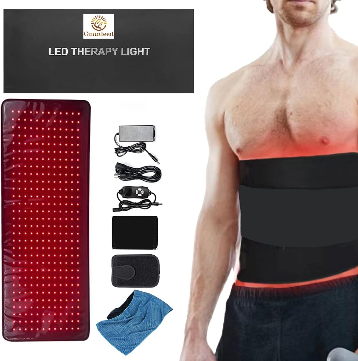 360pcs LEDs Red Light Therapy Belt Body Wearable Wrap, Red&Infrared Light Therapy Device Large Pad for Back Shoulder Joints Muscle Pain Relief and Weight Loss (31"*12")