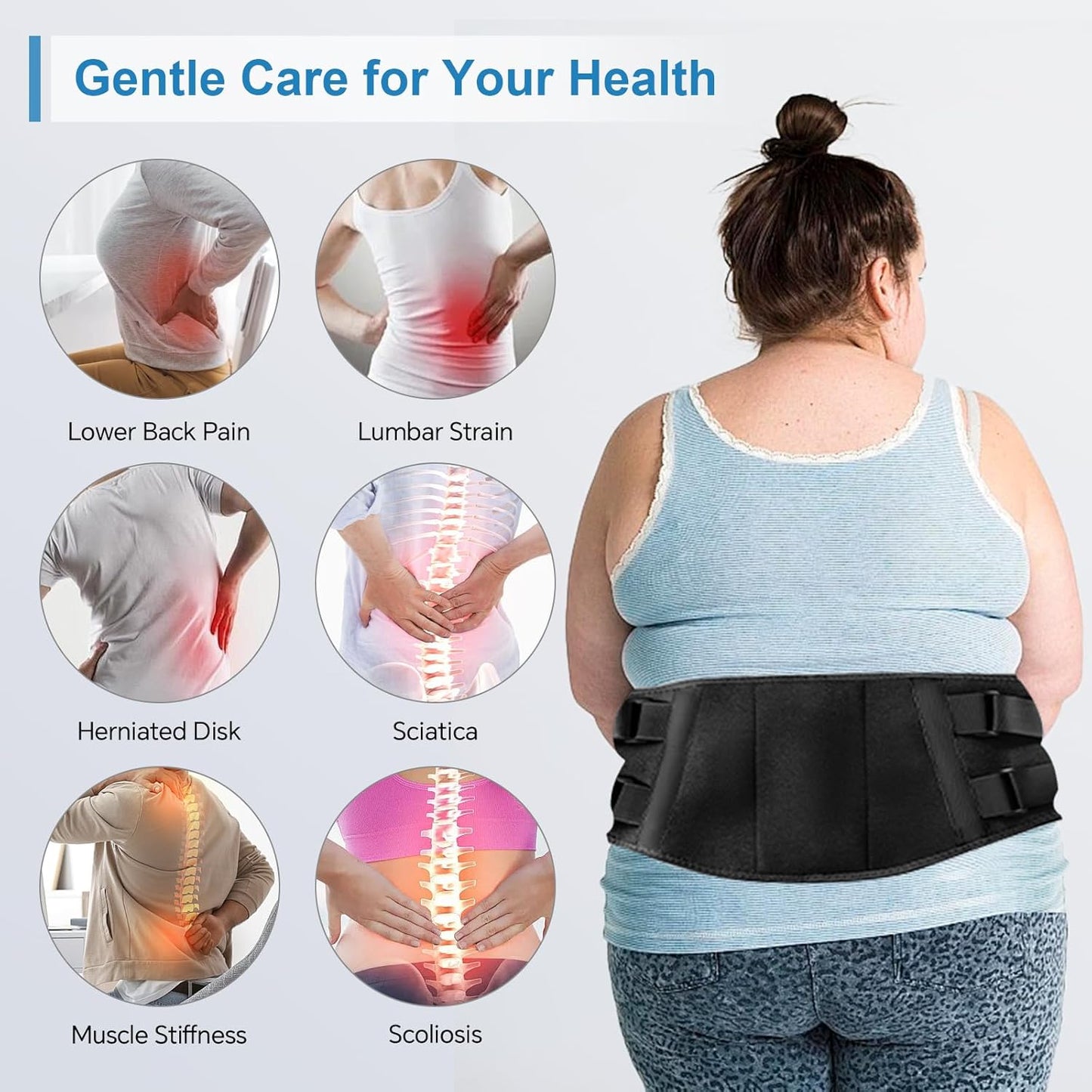 Cordless Heating Pad with Massager for Back Pain Relief, Portable Lower Back Massager Wearable Heating Pads, Blue