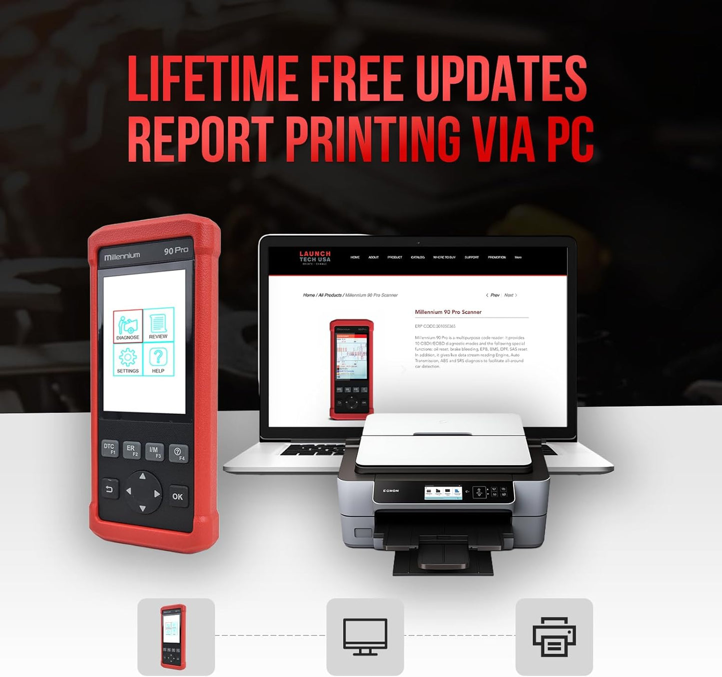 OBD2 Scanner LAUNCH Millennium 90 Pro Car Scanner, Full OBD2 Code Reader, Diagnostic Scan Tool for ABS SRS at Engine, with Oil EPB BMS ABS Bleeding SAS Reset Service Functions, Lifetime Free Update