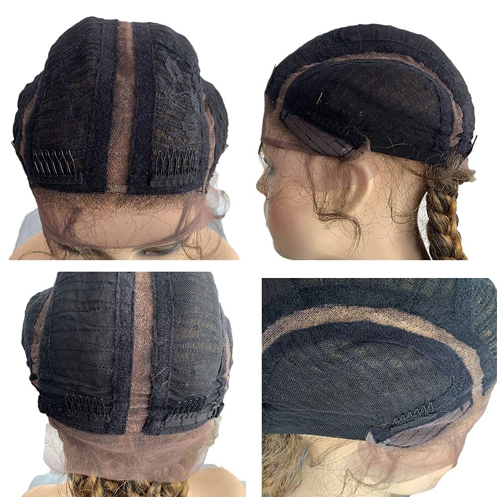 Kalisa Ombre Brown 4 Twist Lace Front Braid Wig Nature Looking with Baby Hair Synthetic Wigs Hand Tied Heat Resistant Fiber 4 Braided Daily Wear Wigs for Women 30 Inches