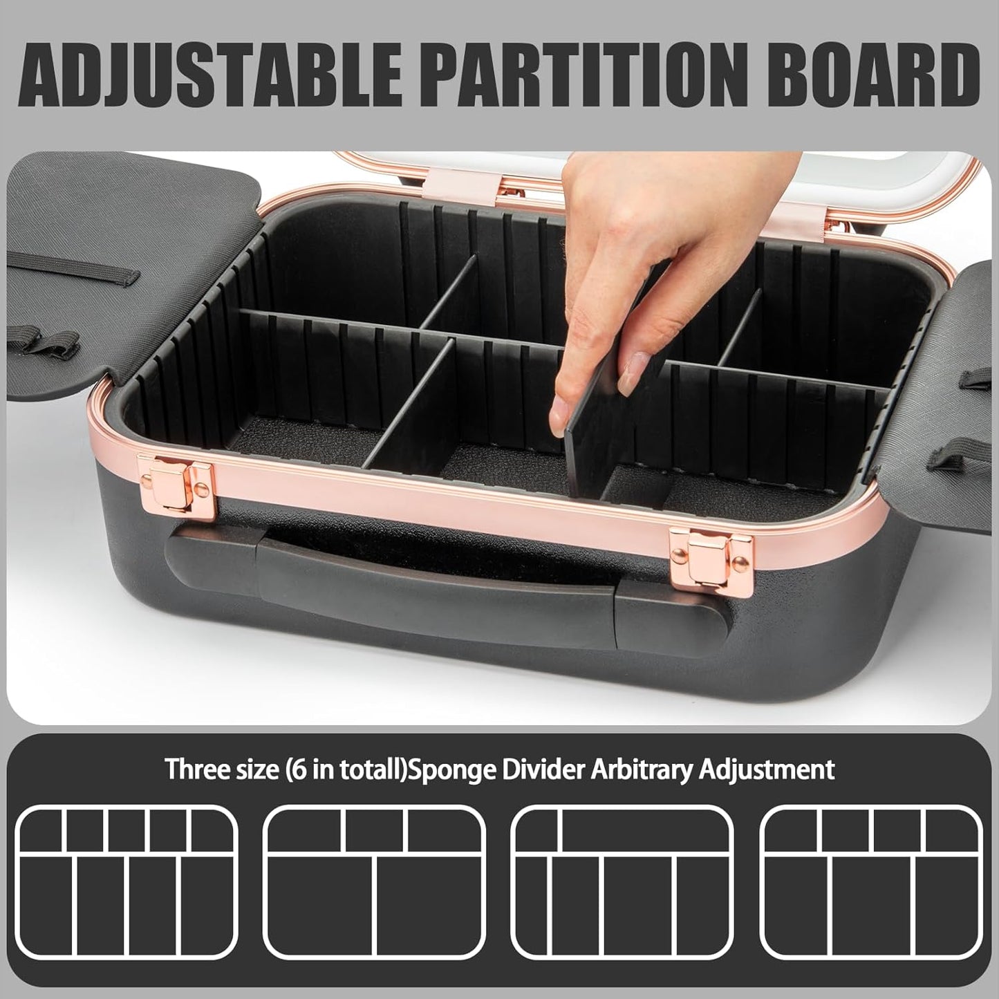 Travel Makeup Train Case With LED Lights, 3 Brightness Adjustable Portable Makeup Organizer, Professional Adjustable Divider Storage Waterproof Makeup Train Case Accessories and Toolboxes
