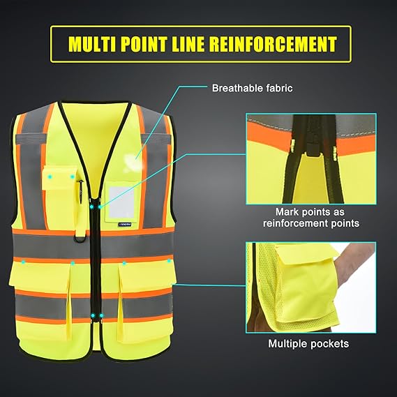AYKRM 11 color High Vis Reflective Safety Vest for Women Men Security Pocket Zipper Size 2XL