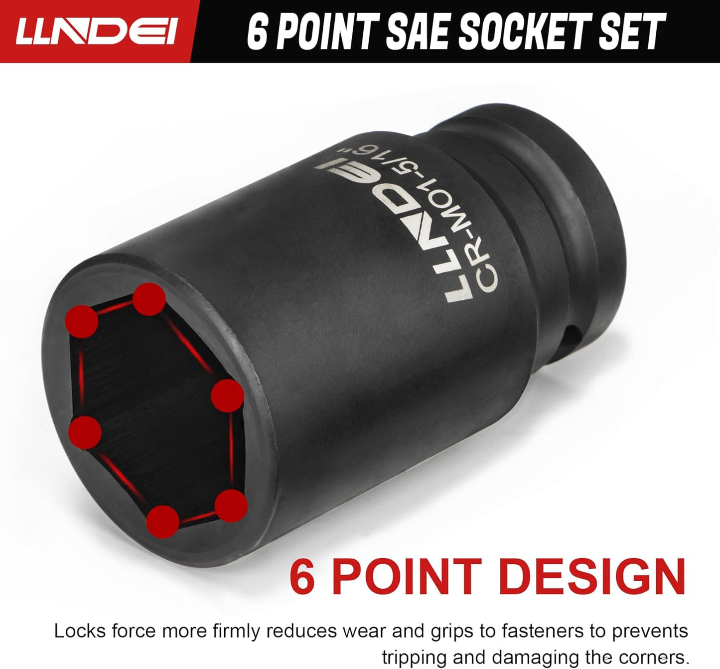 LLNDEI 3/4 inch Drive Impact Socket Set, 12 Piece Heavy Duty CR-MO Deep/Jumbo Sockets 6 Point Design, SAE 3/4" to 1-9/16", for Large Vehicle and Apparatus Maintenance