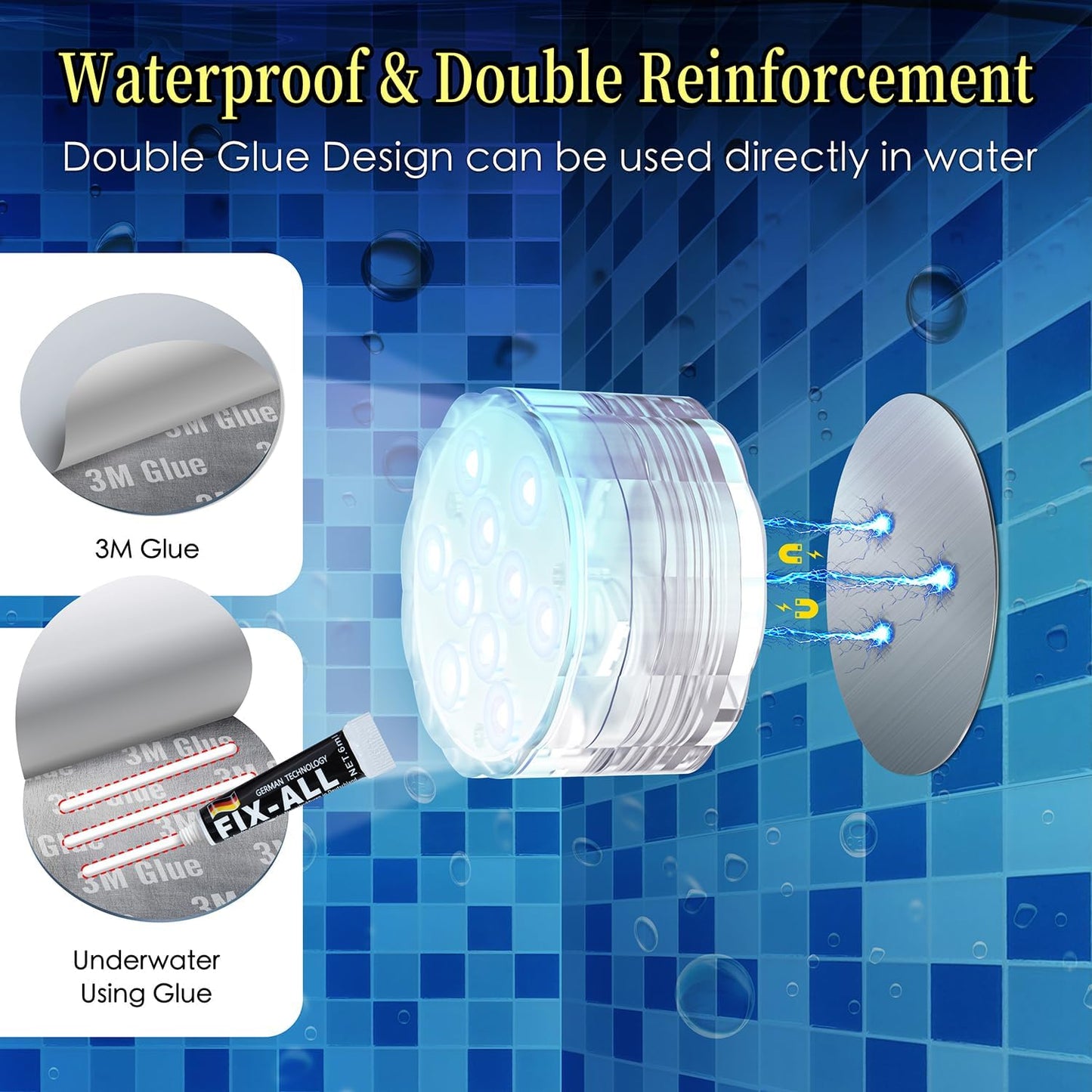 Yichuke Pool Lights for Above Ground Pools IP68, Upgraded Waterproof Pool Light for Inground Under Water with Remote (200ft), 4 Magnets, 4 Suction Cups and 16 RGB Dynamic Color