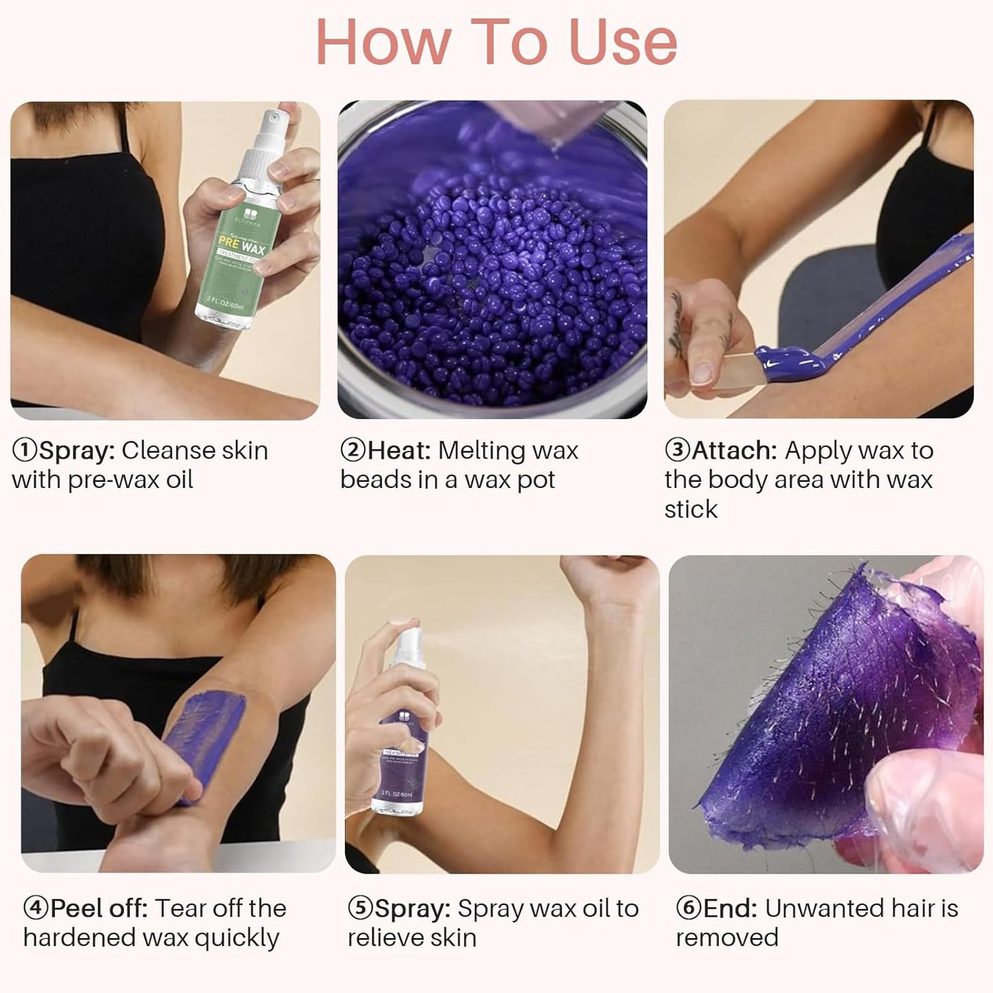 BLITZWAX Brazilian and Bikini Waxing Kit for Women, Hard Wax Warmer for Face, Legs, and Body, At Home Hair Removal Kit, Beginner Friendly, Quick Heating, 6 Packs Wax Beads