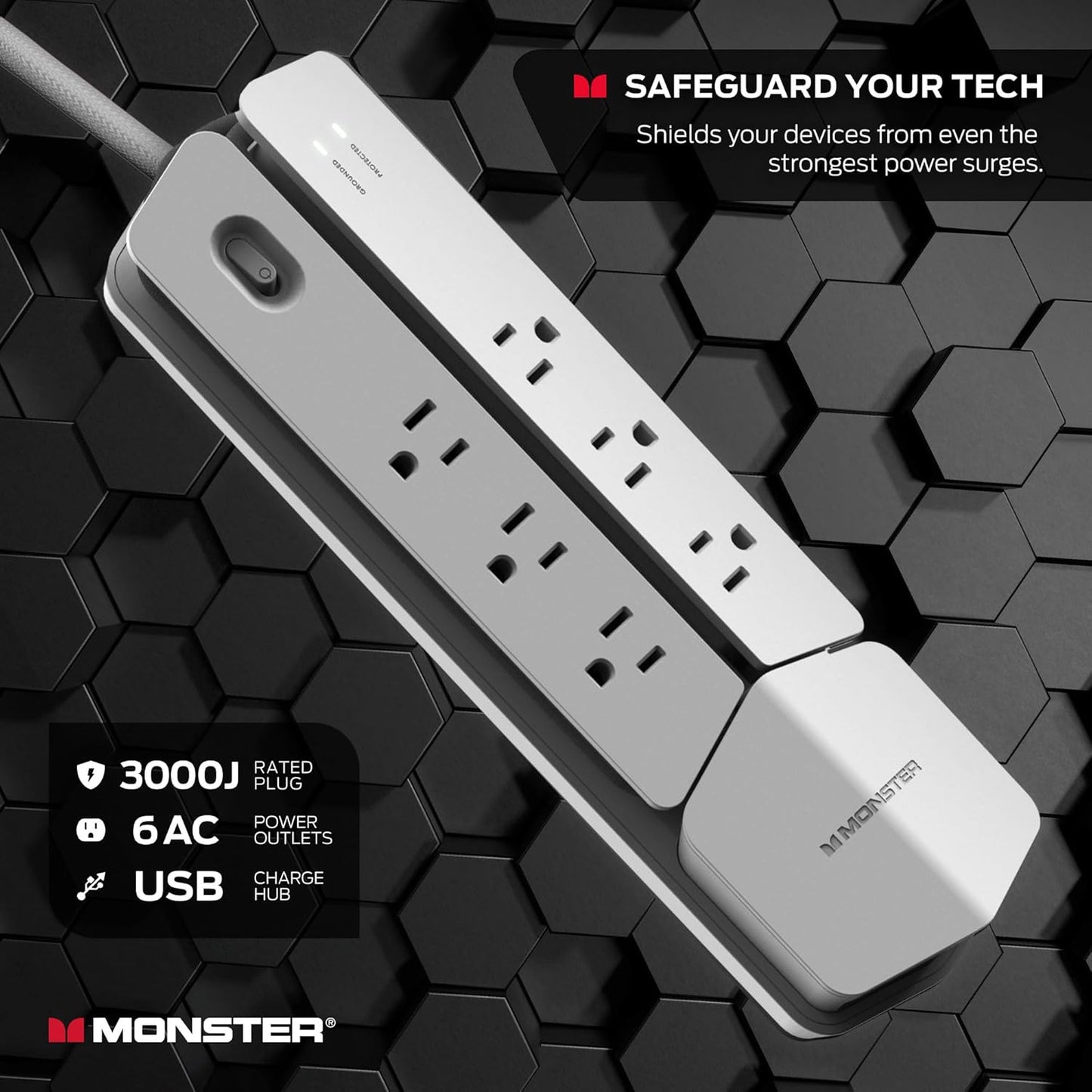 Power Center Vertex Surge Protector With Detachable Power Strip - 6 AC Outlets, 2 USB-A Ports & 1 USB-C Port