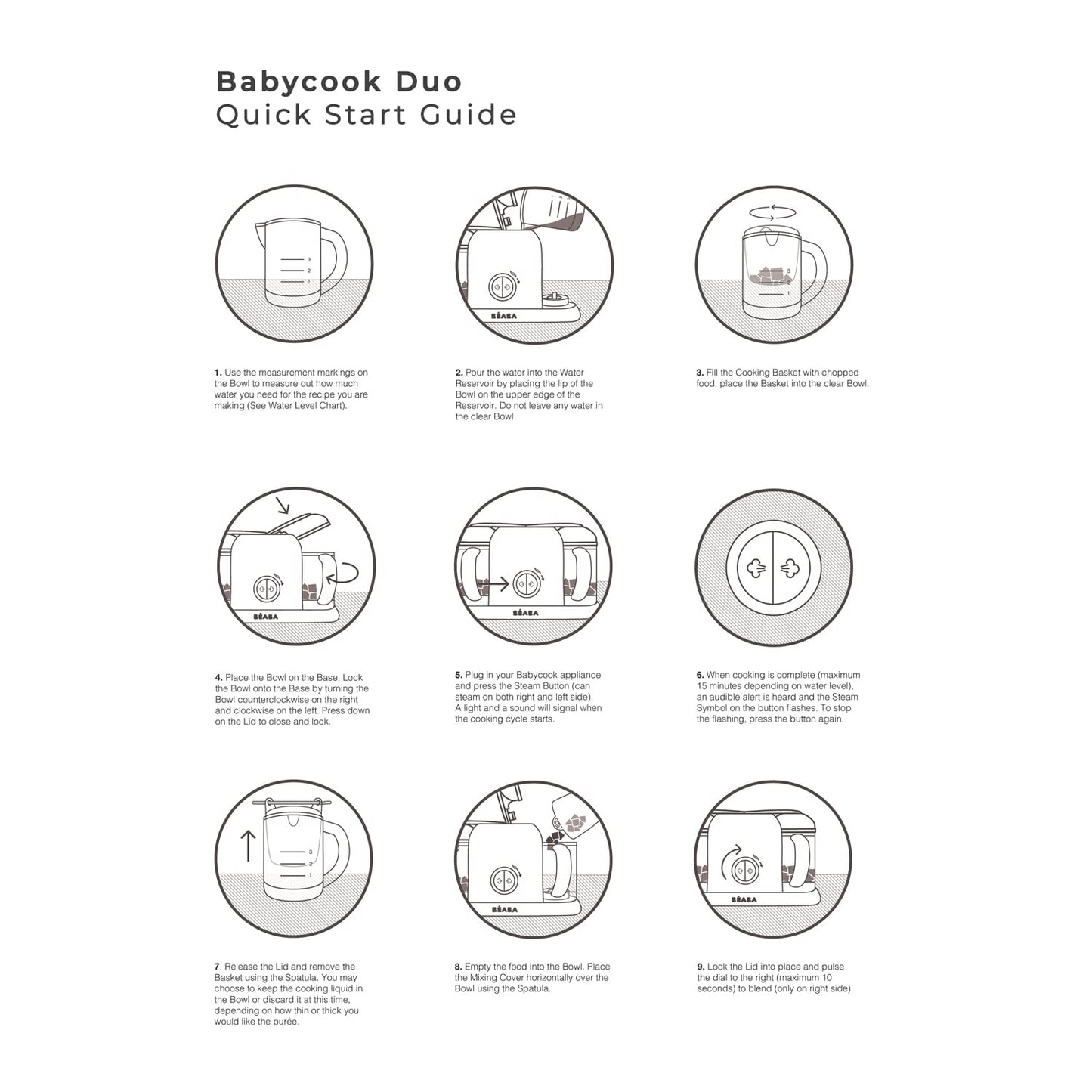 BEABA Babycook Duo 4 in 1 Baby Food Maker, Baby Food Processor, Baby Food Blender Baby Food Steamer, Make Fresh Homemade Baby Food from Home, Large 9.1 Cup Capacity, White