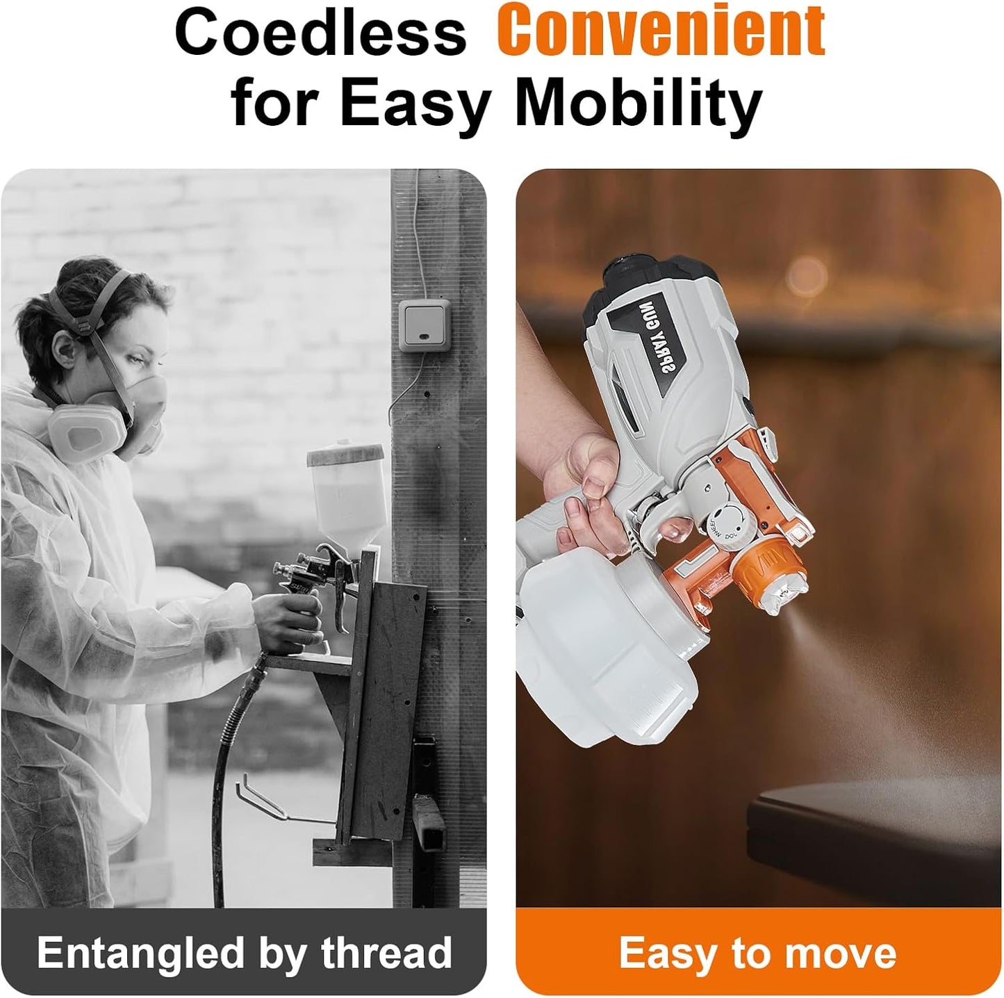 Cordless Paint Sprayer with 24V 2.0Ah Batteries, HVLP Paint Sprayer Gun with 800ml Container,600W High Power Paint Sprayer for Furniture, Cabinets, Fence, Walls, Door, Garden Chairs