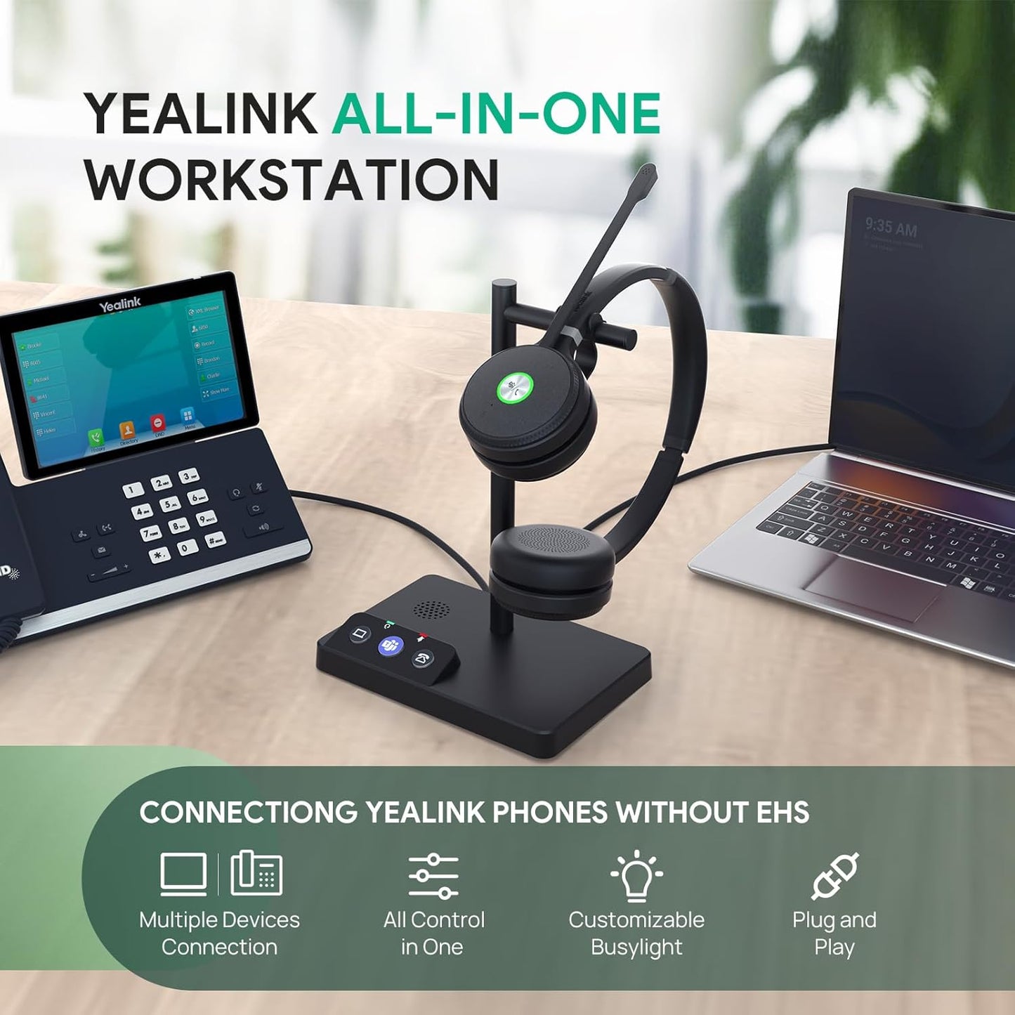 Yealink WH62 Mono UC DECT Wireless Headset 525 ft Range for Zoom Skype Certified Work Headset with 2X Noise Canceling Mic for IP Phone and Computer, Office Single On Ear Headphone,13 Talk Time