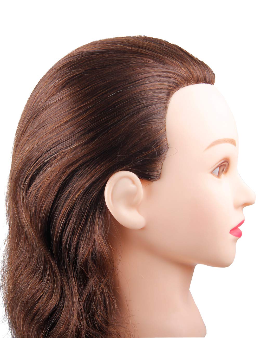 Mannequin Head with 100% Human Hair Hairdresser Training Head Manikin Cosmetology Doll Head Salon Training Practice Head with Blonde Human Hair Styling Dye Cutting with Clamp Stand.