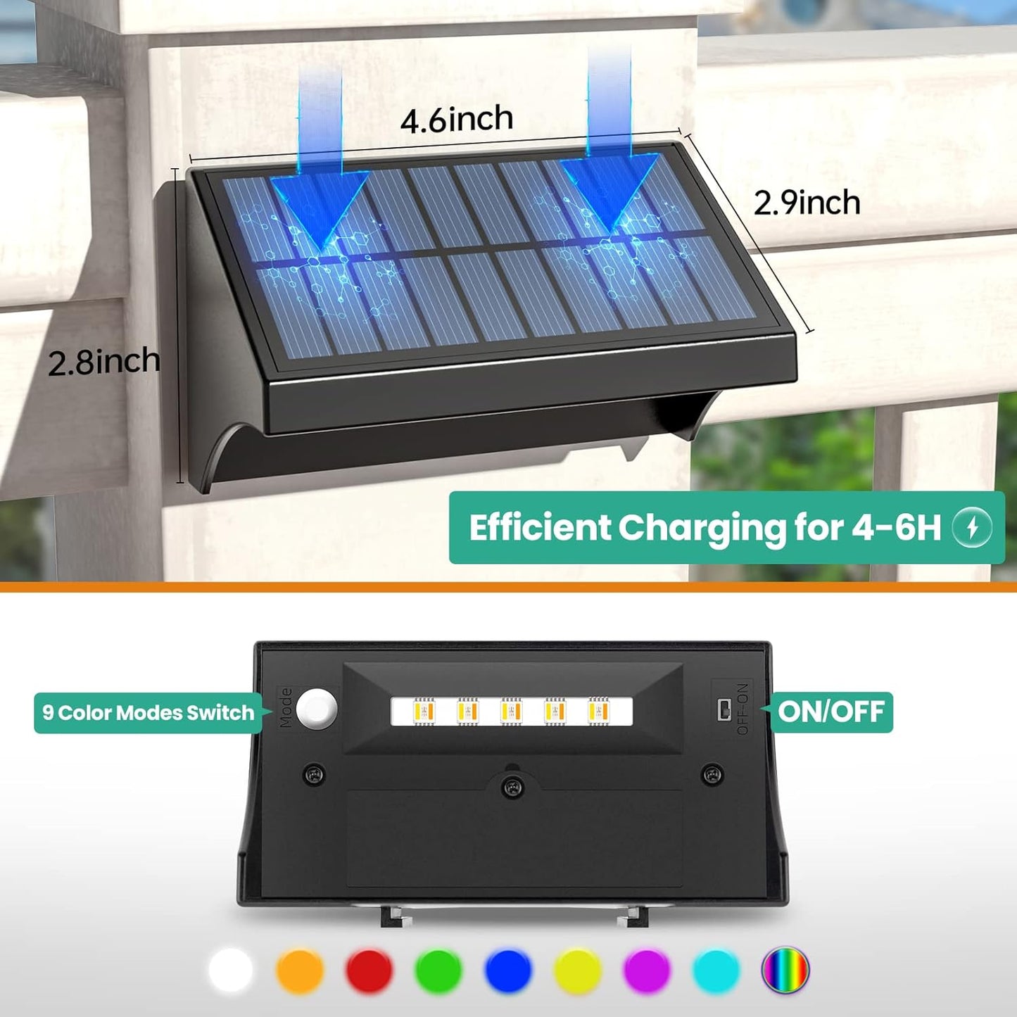 APONUO Solar Fence Lights, Fence Lights with Warm White, Cool White and RGB, LED Lights for Fence, Solar Lights Outdoor Waterproof for Patio, Yard, Garden, Pool, Deck Railing, Wall, Step (6Pack)