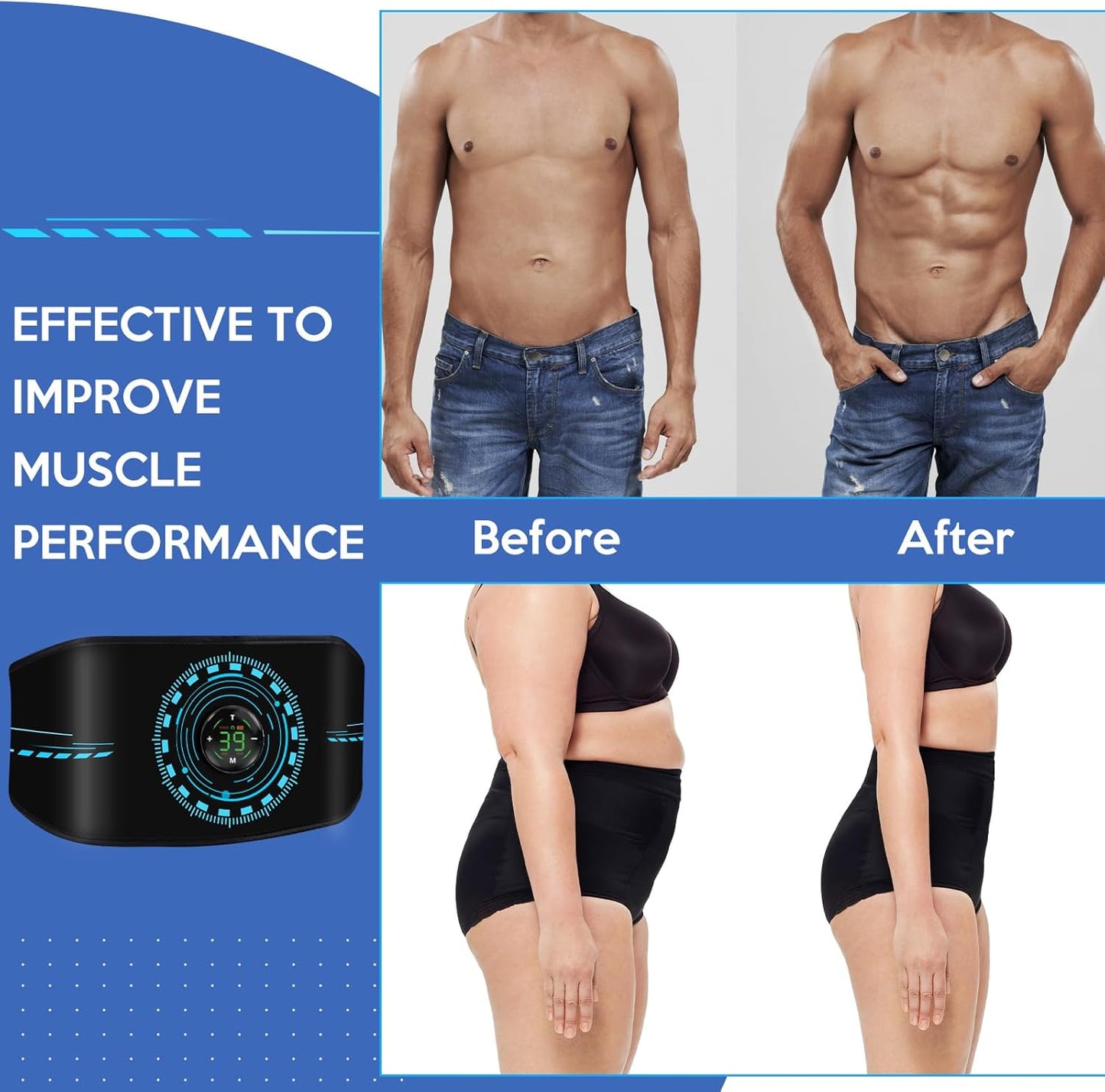 Abs Stimulator, Abdomen Exerciser, Abs Machine for Abdomen/Arm/Leg, ABS Workout Equipment for Muscle Growth with 8 EMS Modes, 39 Levels of Intensity Black Set of 3