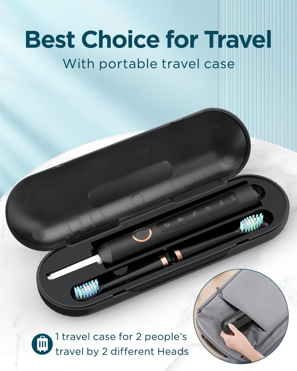 Rtauys M5 Sonic Electric Toothbrush for Adults and Kids - Rechargeable Electric Toothbrush Kids Ages 12+ and Adults with 8 Brush Heads & Travel Case, 120 Days Battery Life - Black