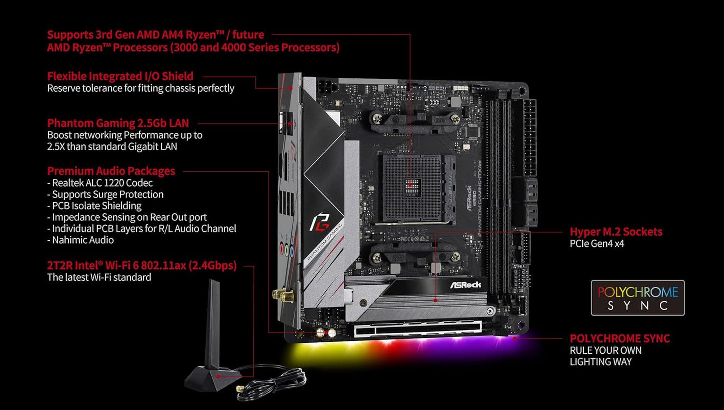 ASRock B550 Phantom Gaming-ITX/AX Supports 3rd Gen AMD AM4 Ryzen™ / Future AMD Ryzen™ Processors Motherboard