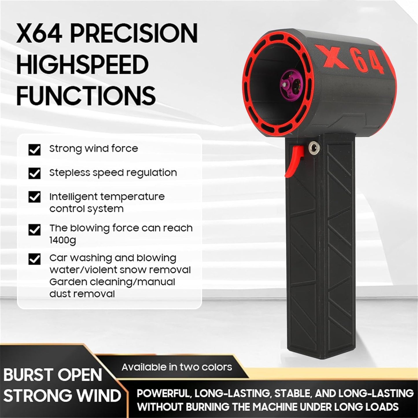 Violent Turbo Fan, 11 Blade Powerful Turbofan, Stepless Car Violent Blower, 8000mAh Brushless Motor Air Blower, Instantaneous Thrust 1.4 kg/s 800W Wind Speed 60 m/s Blower Dryer (Black Red)