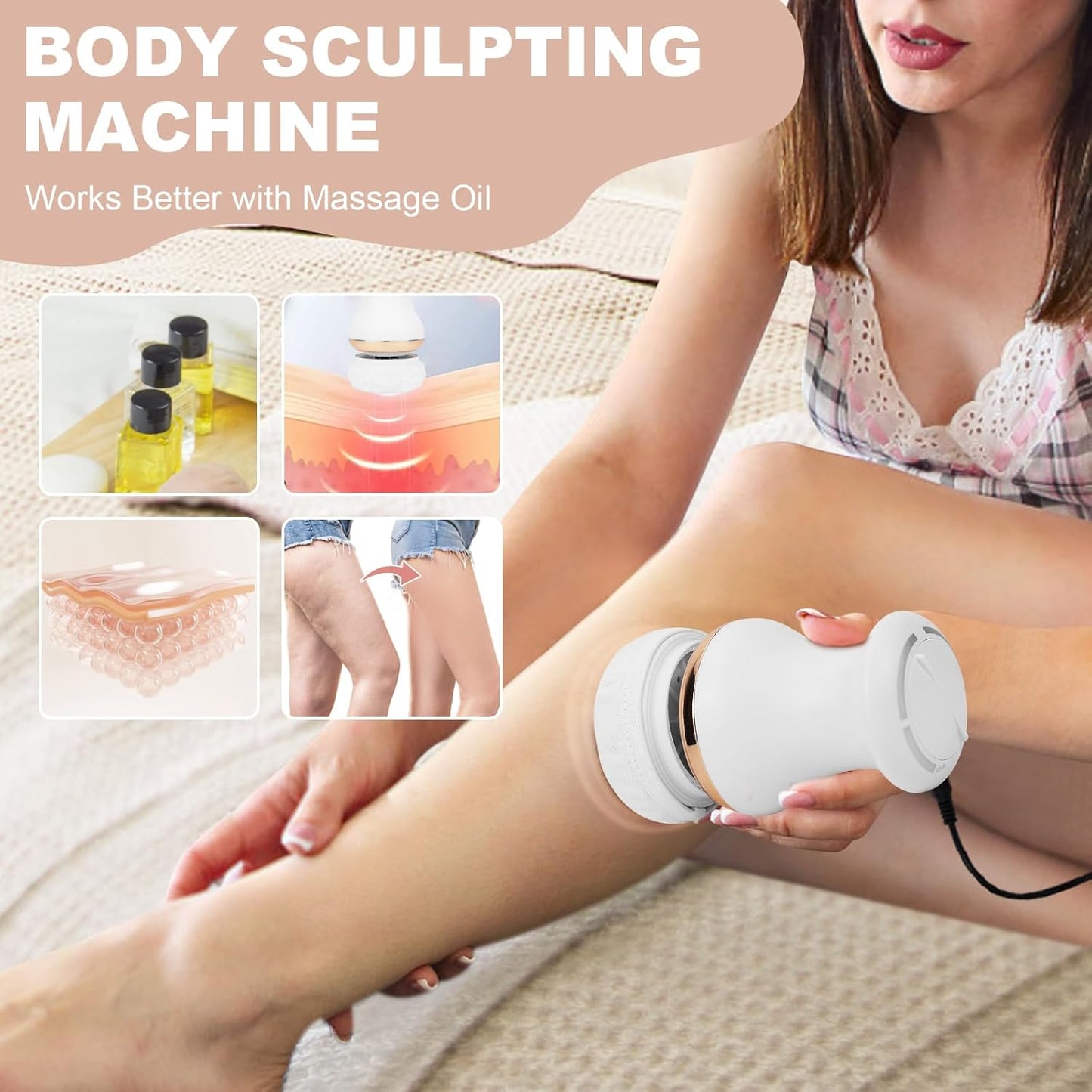 Ambreview Body Sculpting Machine, Cellulite Massager with 5 Massage Heads and 6 Skin Friendly Washable Pads, 25 Levels Adjustable Body Massager for Belly, Waist, Legs, Arms, Butt