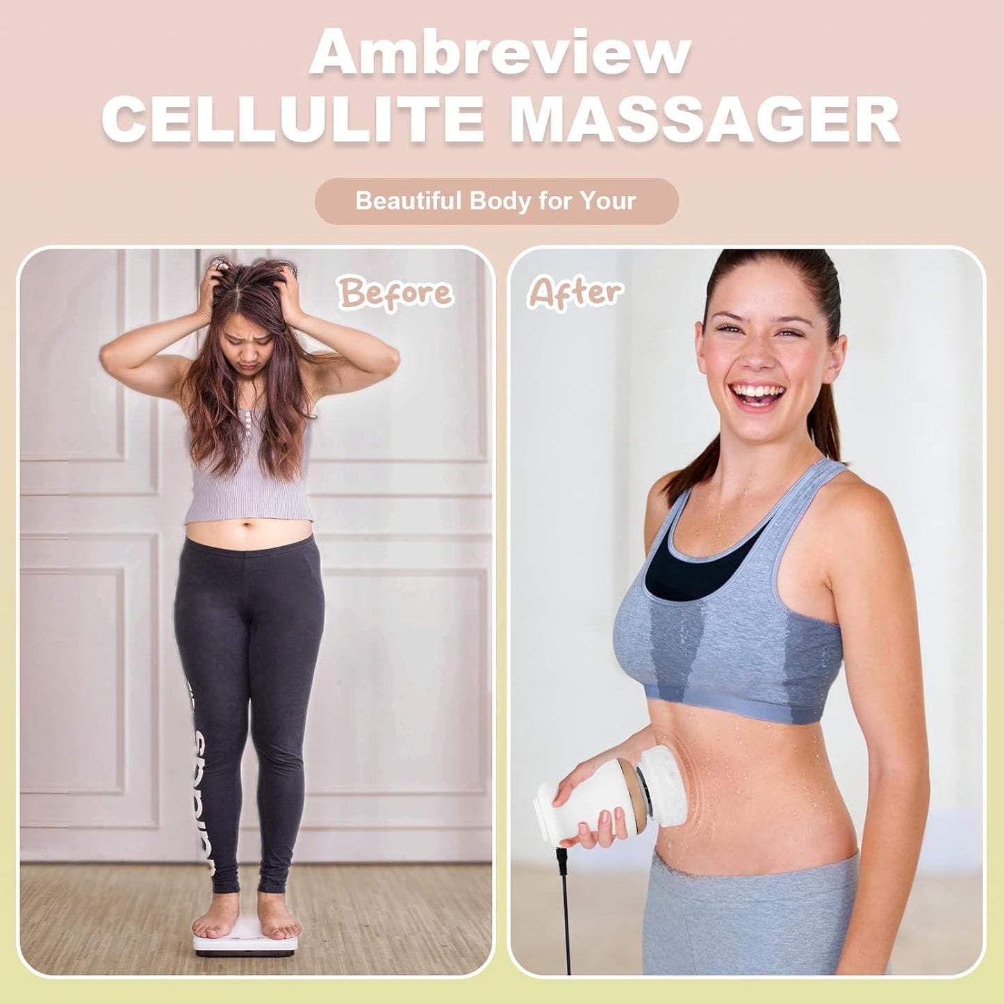Ambreview Body Sculpting Machine, Cellulite Massager with 5 Massage Heads and 6 Skin Friendly Washable Pads, 25 Levels Adjustable Body Massager for Belly, Waist, Legs, Arms, Butt
