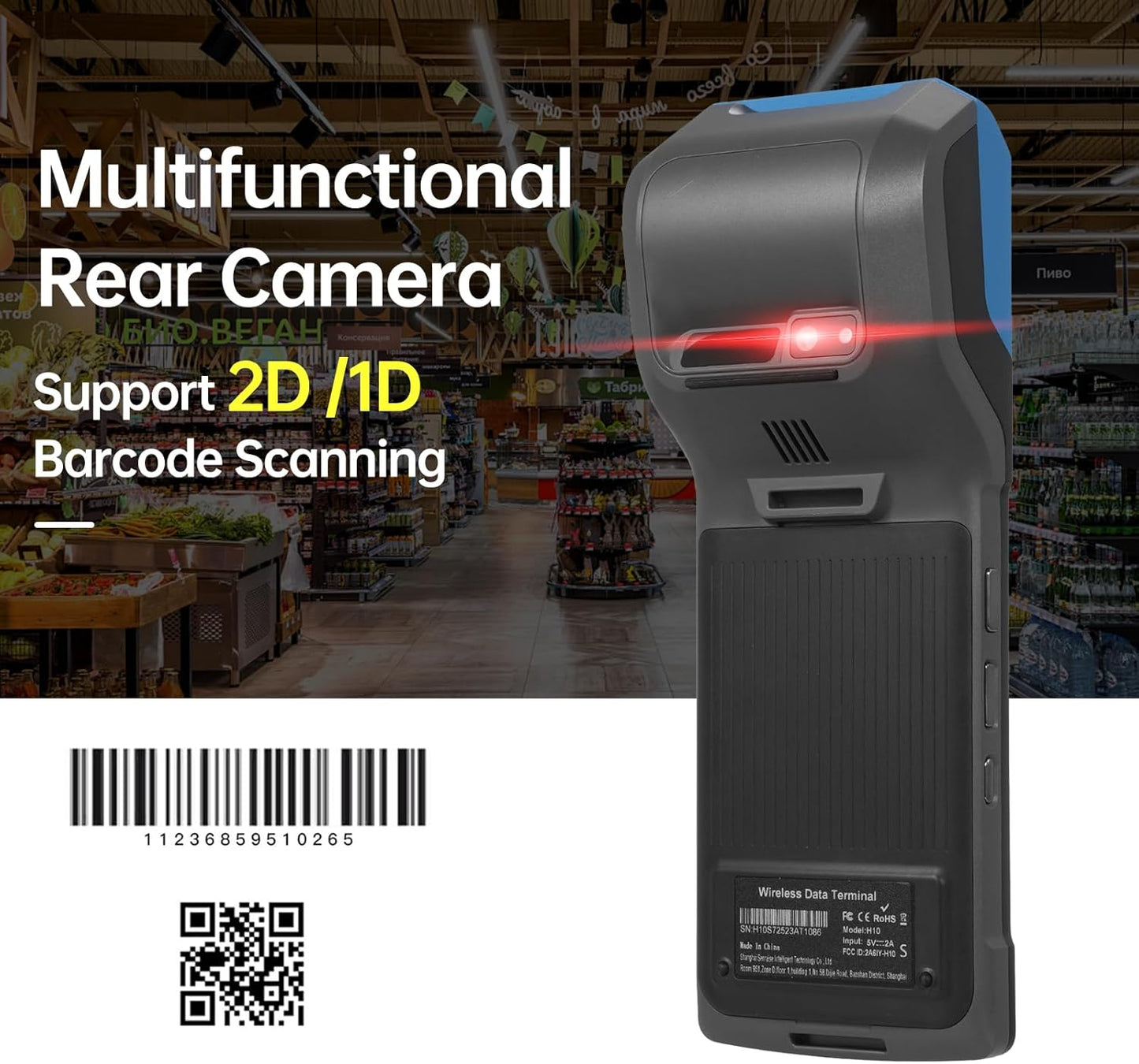 Bisofice 4G Handheld PDA POS Android 13.0 Receipt Printer 2GB+16GB, Camera 5M, 1D 2D Barcode Scanner, Wifi/Gps/BT/4G Full Network Connection, 5" Touchscreen 58mm Width Thermal Label Printing