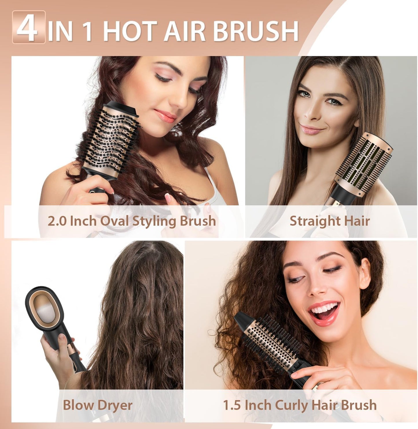 Nicebay Hair Dryer Brush Blow Dryer Brush in One, Hot Air Brush Set for Straightening/Drying/Curling, Oval Brush, Multi-Temperature Settings, Detachable Design for Women