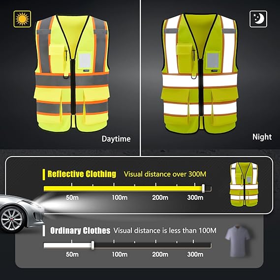 AYKRM 11 color High Vis Reflective Safety Vest for Women Men Security Pocket Zipper Size 2XL