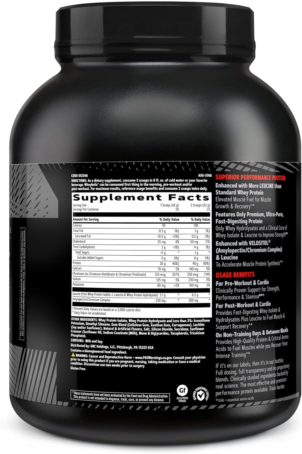 GNC AMP Wheybolic Clinically Proven Protein Powder, 40g Whey Protein, BCAA, Leucine, Increases Muscle Strength, Muscle Building, 3rd Party Tested, Gluten Free, Classic Vanilla, 25 Servings