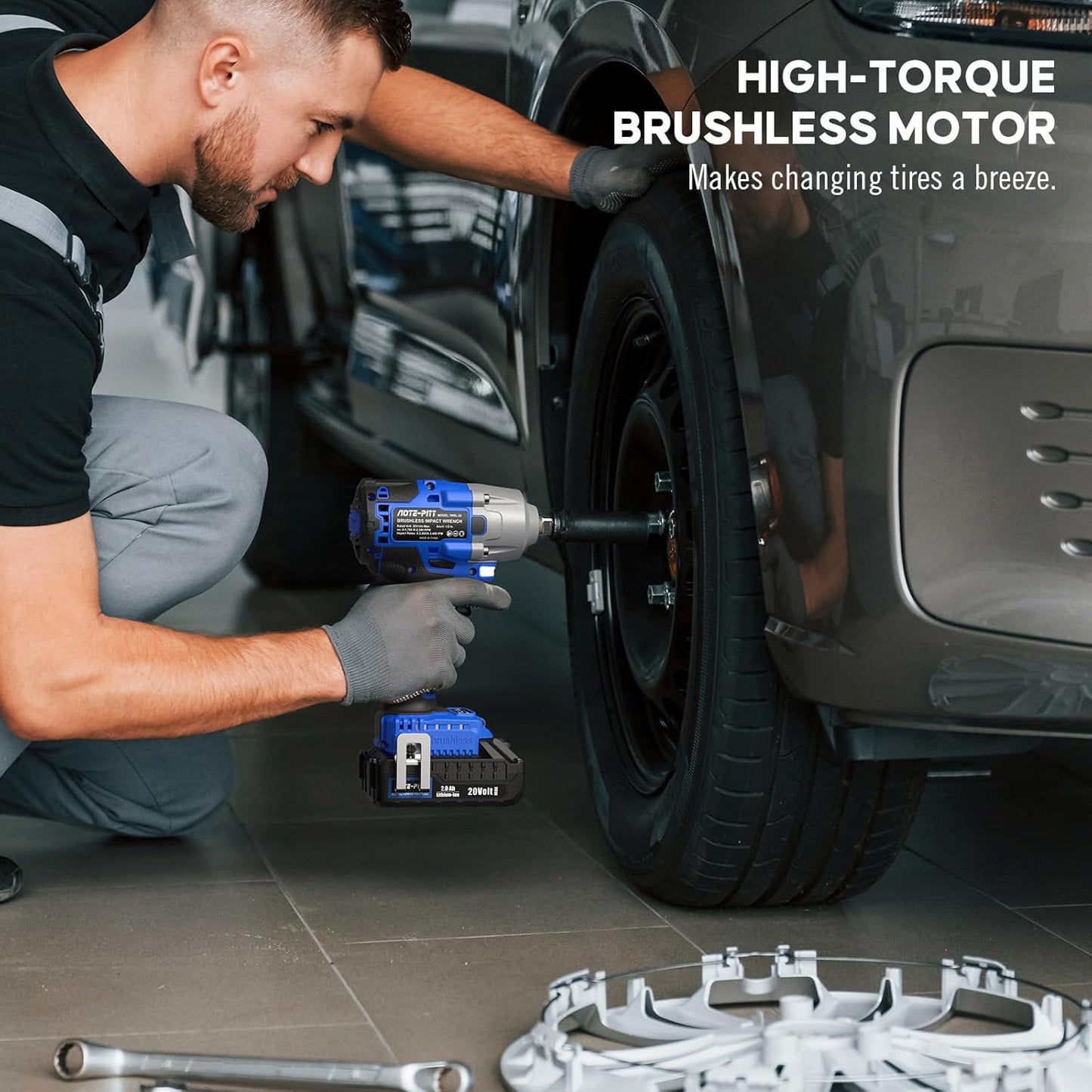 20V 370 Ft-lbs Brushless Impact Wrench Kit, 1/2 Inch Cordless Electric Impact Gun, High Torque 3,400 IPM Impact Driver with 6 Pcs Drive Impact Sockets, including battery, Fast Charger, and Tools Bag