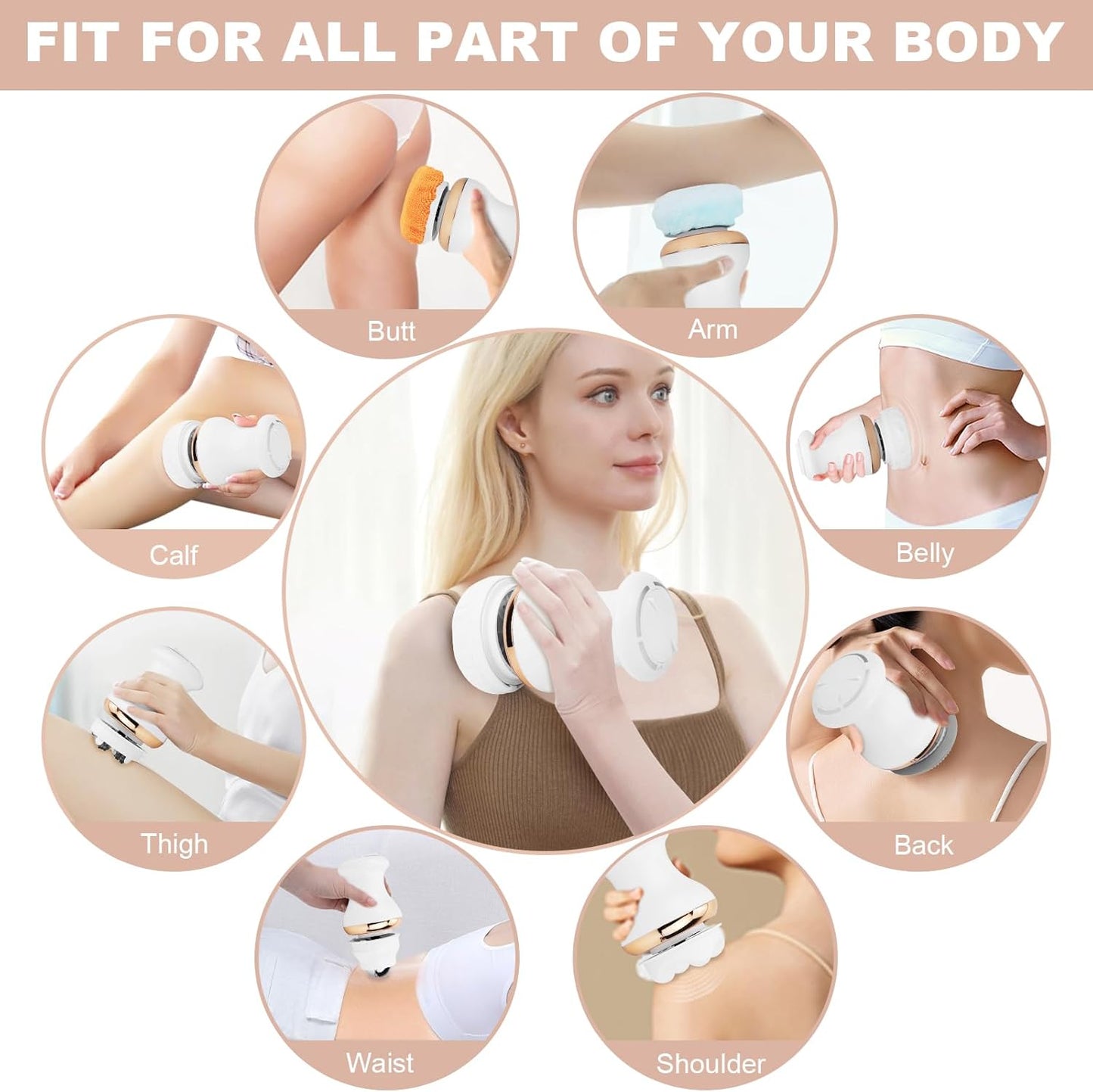 Ambreview Body Sculpting Machine, Cellulite Massager with 5 Massage Heads and 6 Skin Friendly Washable Pads, 25 Levels Adjustable Body Massager for Belly, Waist, Legs, Arms, Butt