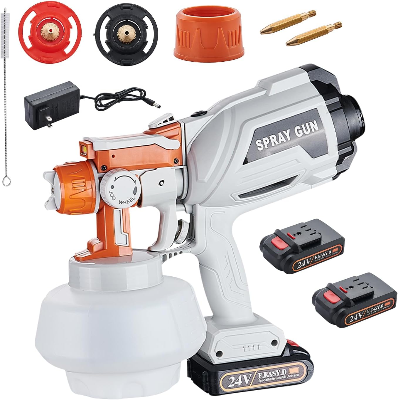 Cordless Paint Sprayer with 24V 2.0Ah Batteries, HVLP Paint Sprayer Gun with 800ml Container,600W High Power Paint Sprayer for Furniture, Cabinets, Fence, Walls, Door, Garden Chairs