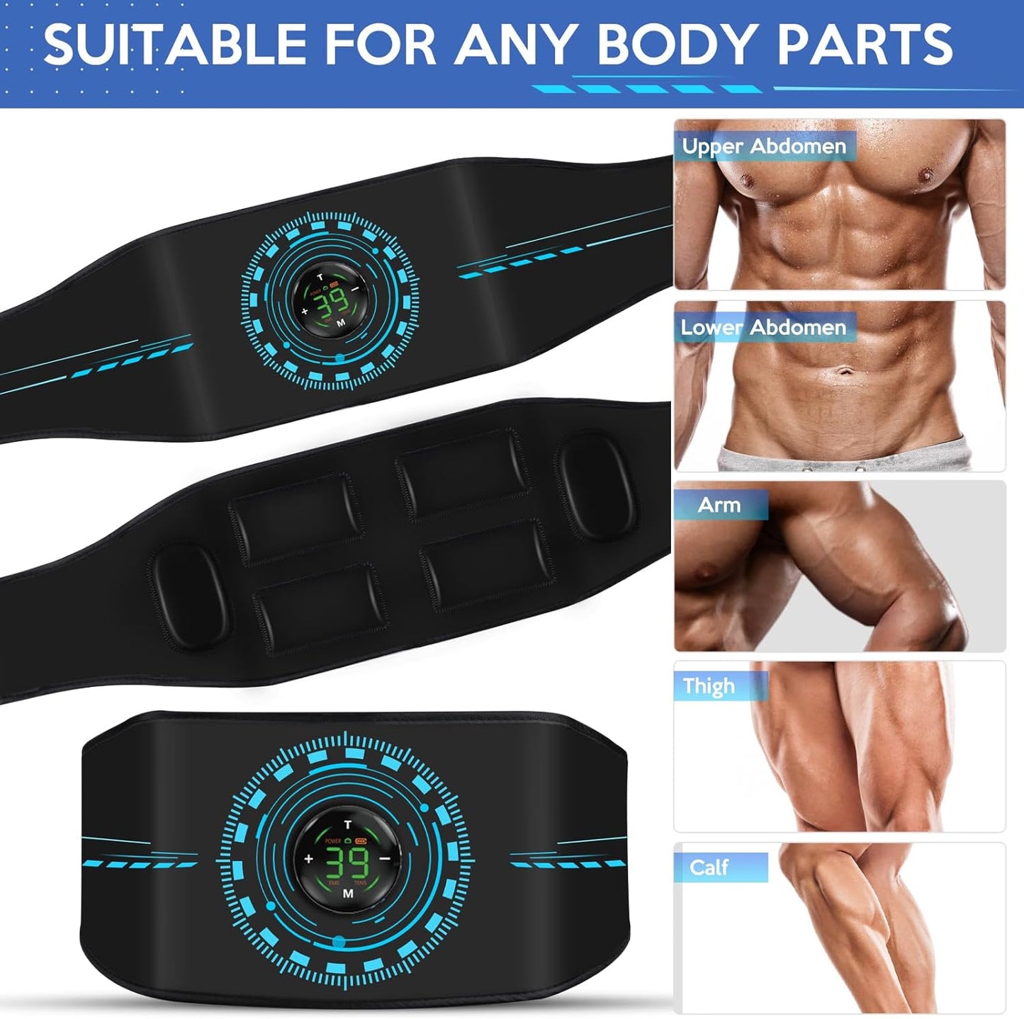 Abs Stimulator, Abdomen Exerciser, Abs Machine for Abdomen/Arm/Leg, ABS Workout Equipment for Muscle Growth with 8 EMS Modes, 39 Levels of Intensity Black Set of 3