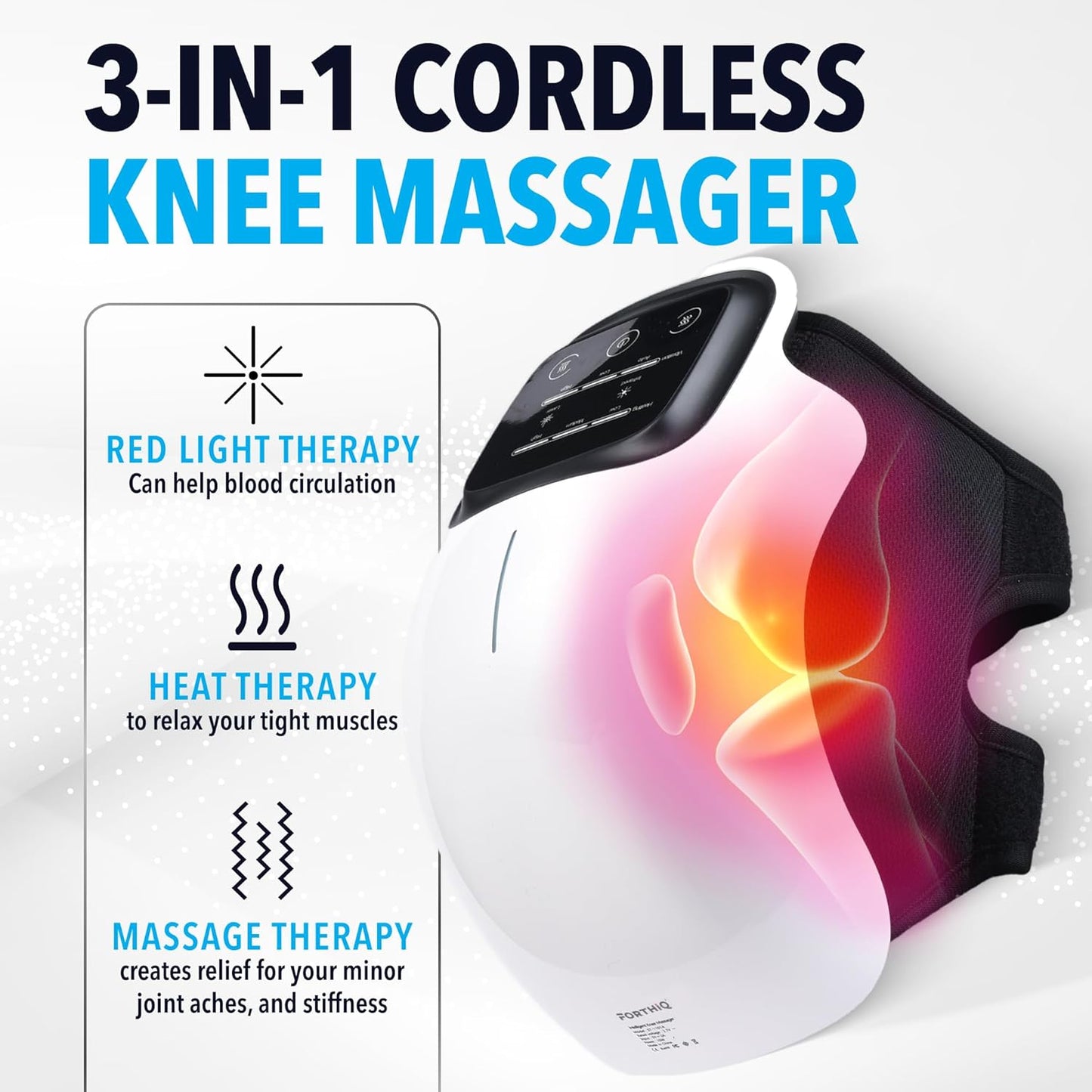 FORTHiQ Knee Massager Smart with Heat, Red Light and Massage Therapy, 3-in-1 Cordless, 2024 Updated Edition, FSA or HSA Eligible