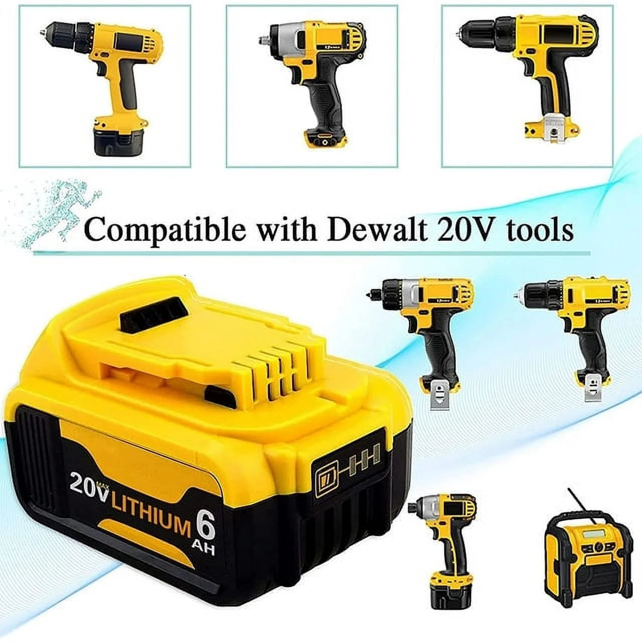 4 Pack 20V For DeWalt 20 Volt Max 6.0AH Lithium Ion Battery DCB201 DCB203 DCB204 Compatible with Dewalt 20 Volt DCD/DCF/DCG/DCS Series Power Tools