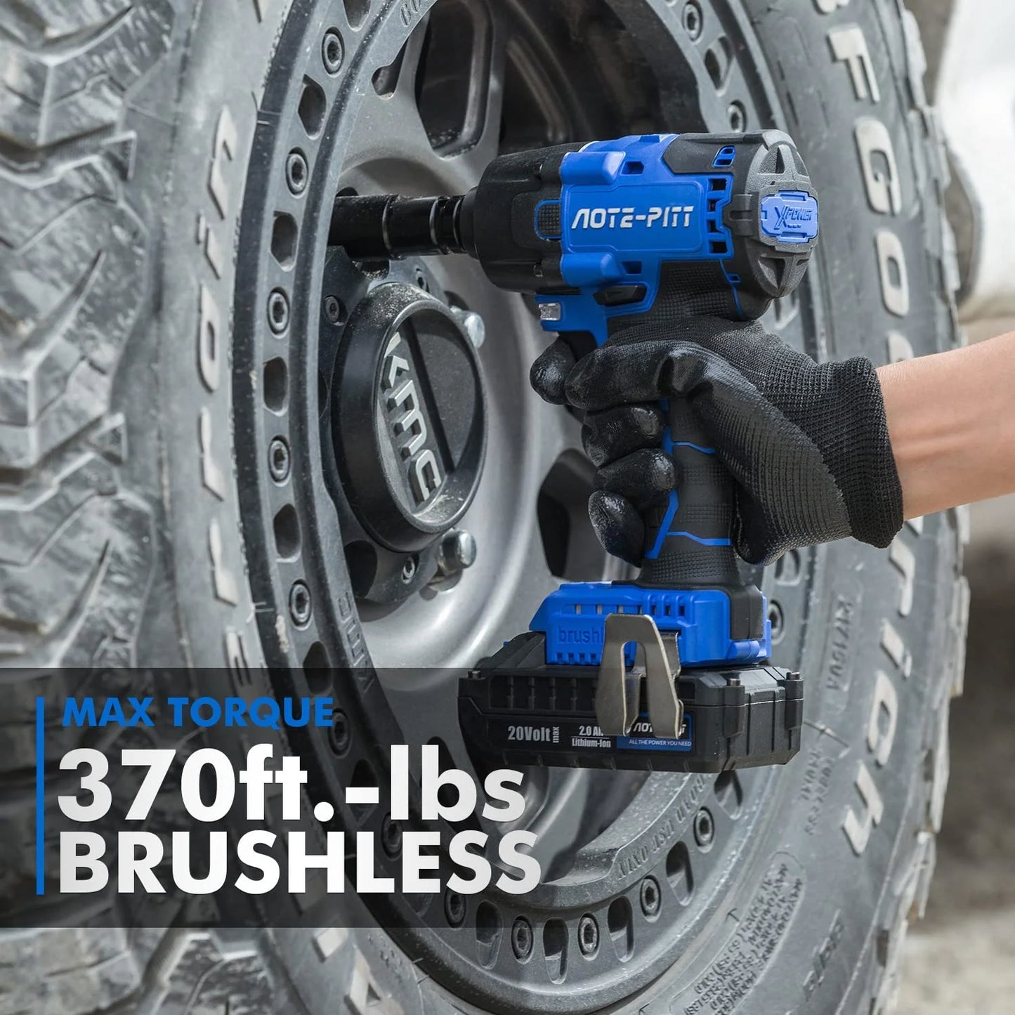 20V 370 Ft-lbs Brushless Impact Wrench Kit, 1/2 Inch Cordless Electric Impact Gun, High Torque 3,400 IPM Impact Driver with 6 Pcs Drive Impact Sockets, including battery, Fast Charger, and Tools Bag