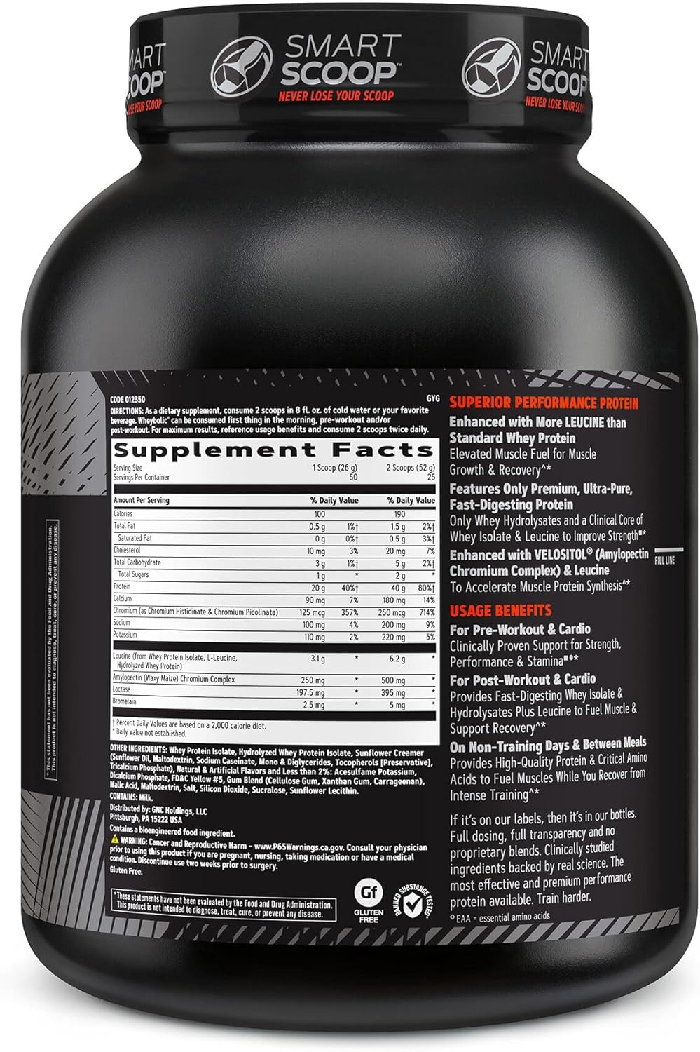 GNC AMP Wheybolic Clinically Proven Protein Powder, 40g Whey Protein, BCAA, Leucine, Increases Muscle Strength, Muscle Building, 3rd Party Tested, Gluten Free, Banana Milkshake, 25 Servings