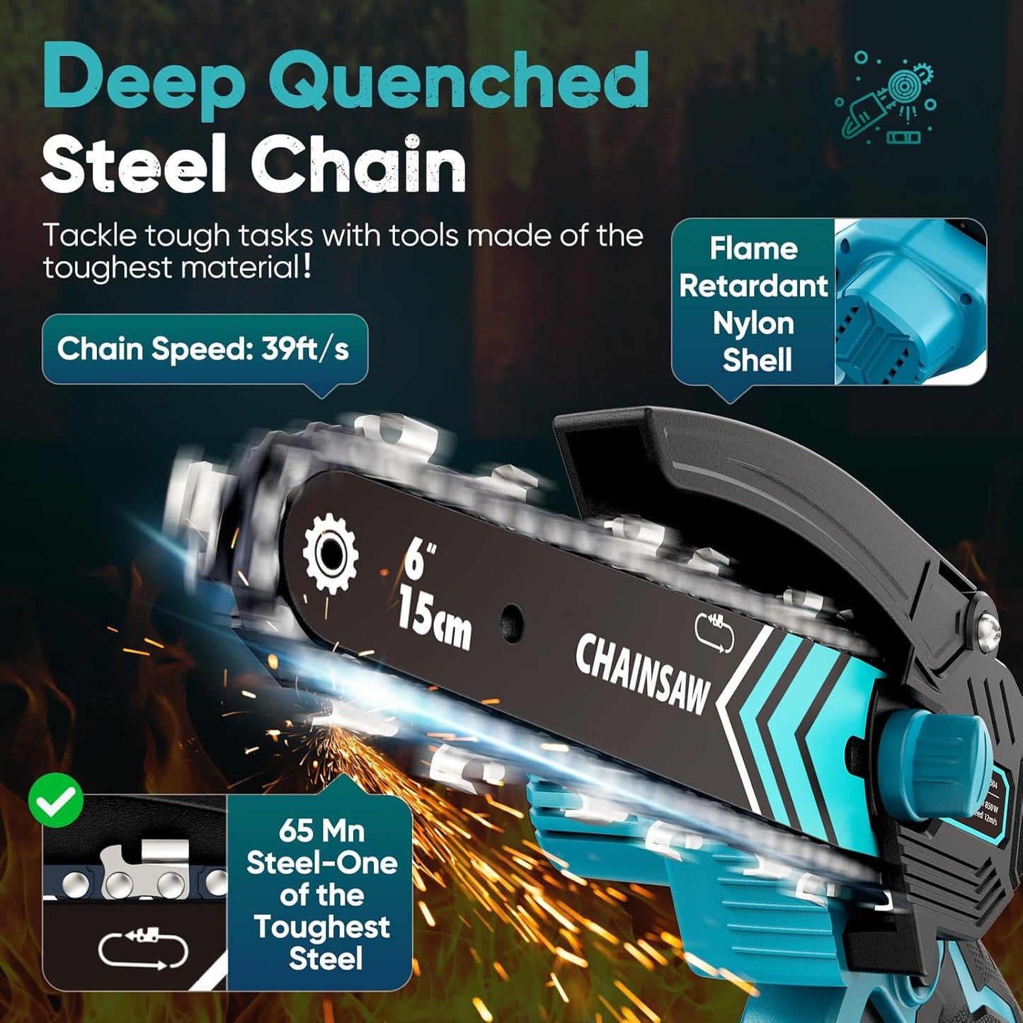 Mini Chain saw, 6-Inch Chain Saw, 2 Pack 2000mAh Batteries, 【Seniors Friendly】 Portable Handheld Chainsaw, Mini Chainsaw Cordless for Wood Cutting Tree Trimming DIY Projects Gardening Camping