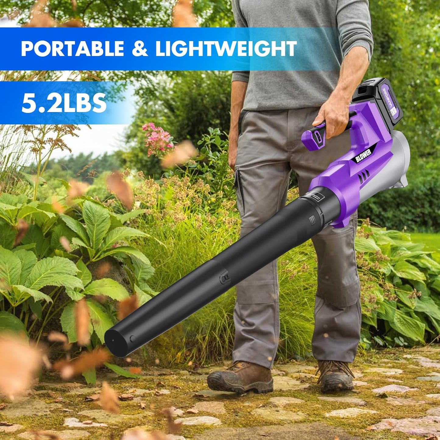 Electric Leaf Blower Cordless:580 CFM 6-Gear Wind Speed Regulation with 4.0Ah Battery Powered ,Electric Blower for Lawn Care, Yard, Grass, Patio, Blowing Leaves and Snow