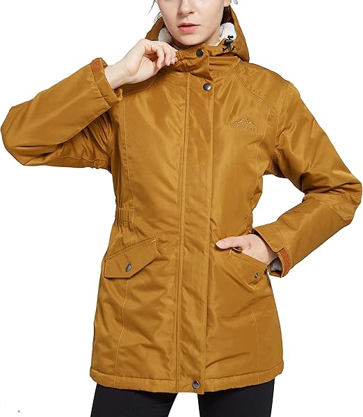 Women's Waterproof & Windproof Ski Hooded Jacket Winter Fleece Parka Rain Coats for Hiking Size XL