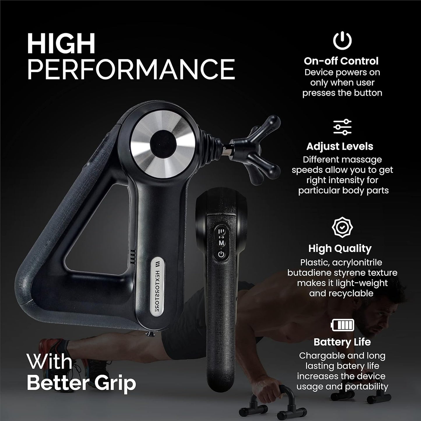 HEXTOR Massage Gun with 12 Heads 4 Modes, 4th Generation Deep Tissue Massager Gun for Athletes Pain Relief and Relaxation, Electric Handheld Massager Gun with Hand Carry Bag Gift for Men,Women