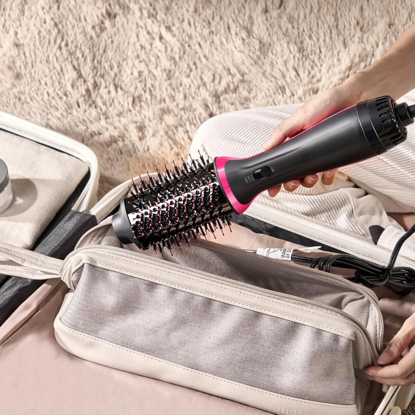Dual Voltage Hair Dryer Brush for European Travel, 120V - 240V One Step Hair Dryer and Styler Volumizer, Professional Blow Dryer Brush with Negative Ion Anti-frizz for Drying, Straightening, Salon
