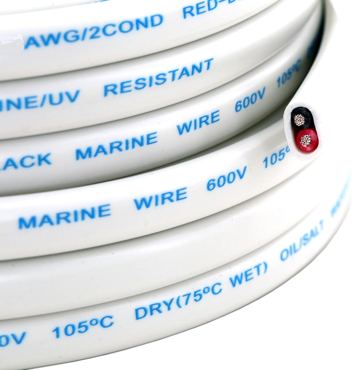 GS Power Marine Wire - 100 Ft, 14 Gauge AWG Electrical Boat Wiring - Oxygen-Free Insulated Black and Red Sheathed Copper