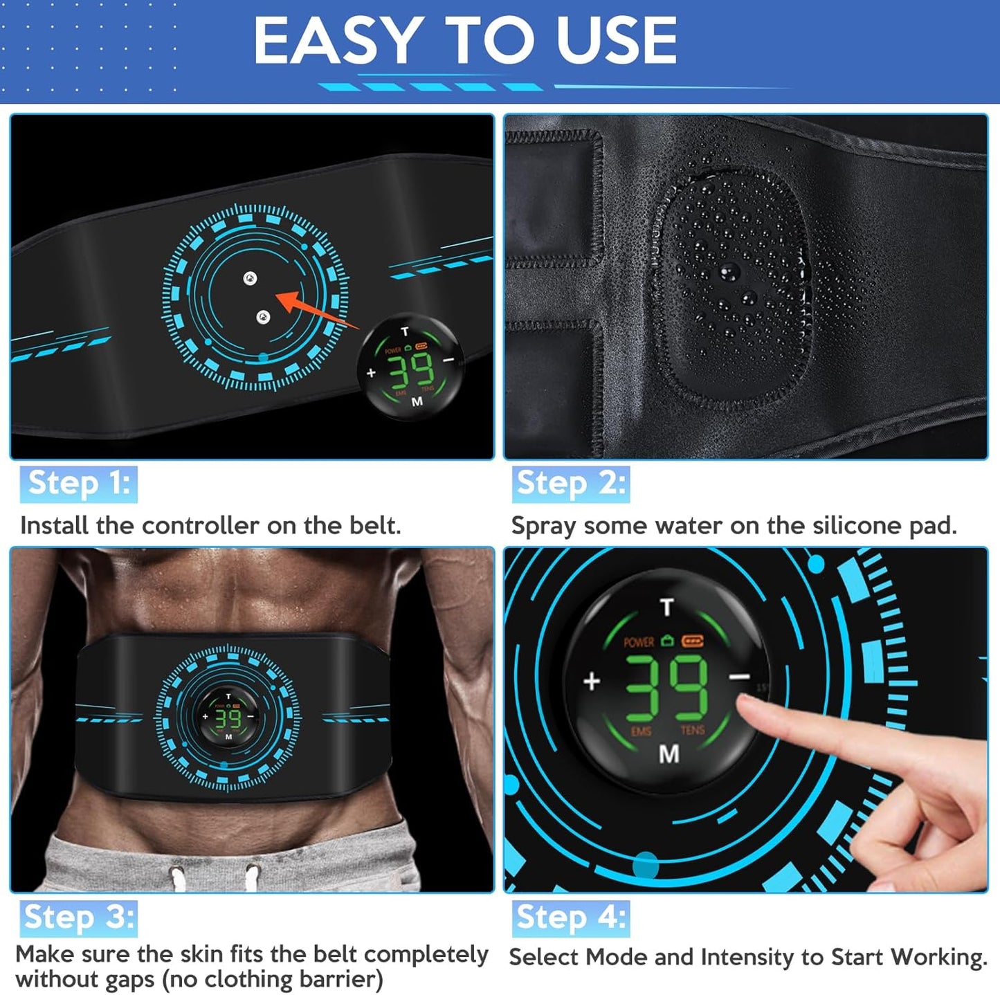 Abs Stimulator, Abdomen Exerciser, Abs Machine for Abdomen/Arm/Leg, ABS Workout Equipment for Muscle Growth with 8 EMS Modes, 39 Levels of Intensity Black Set of 3