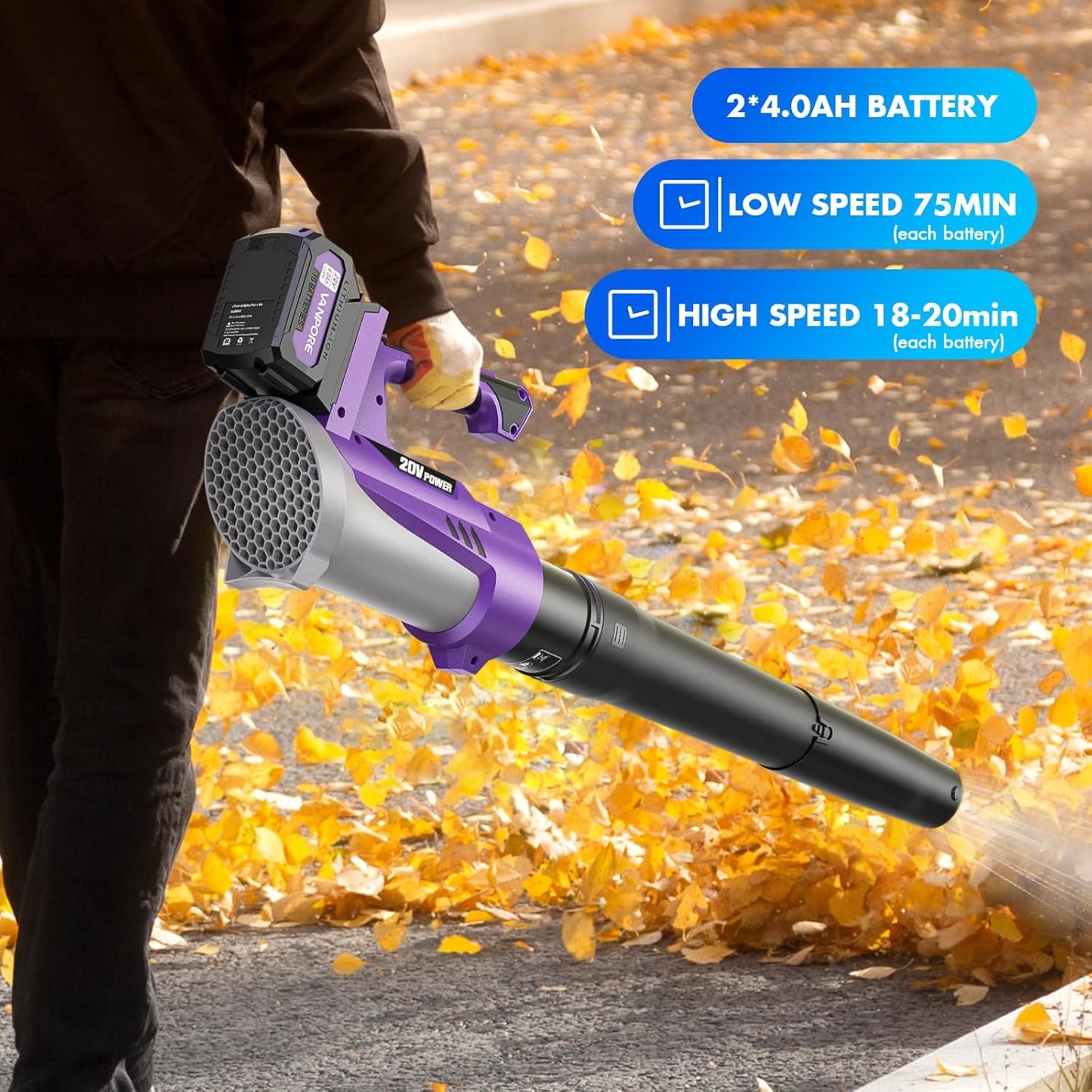 Electric Leaf Blower Cordless:580 CFM 6-Gear Wind Speed Regulation with 4.0Ah Battery Powered ,Electric Blower for Lawn Care, Yard, Grass, Patio, Blowing Leaves and Snow