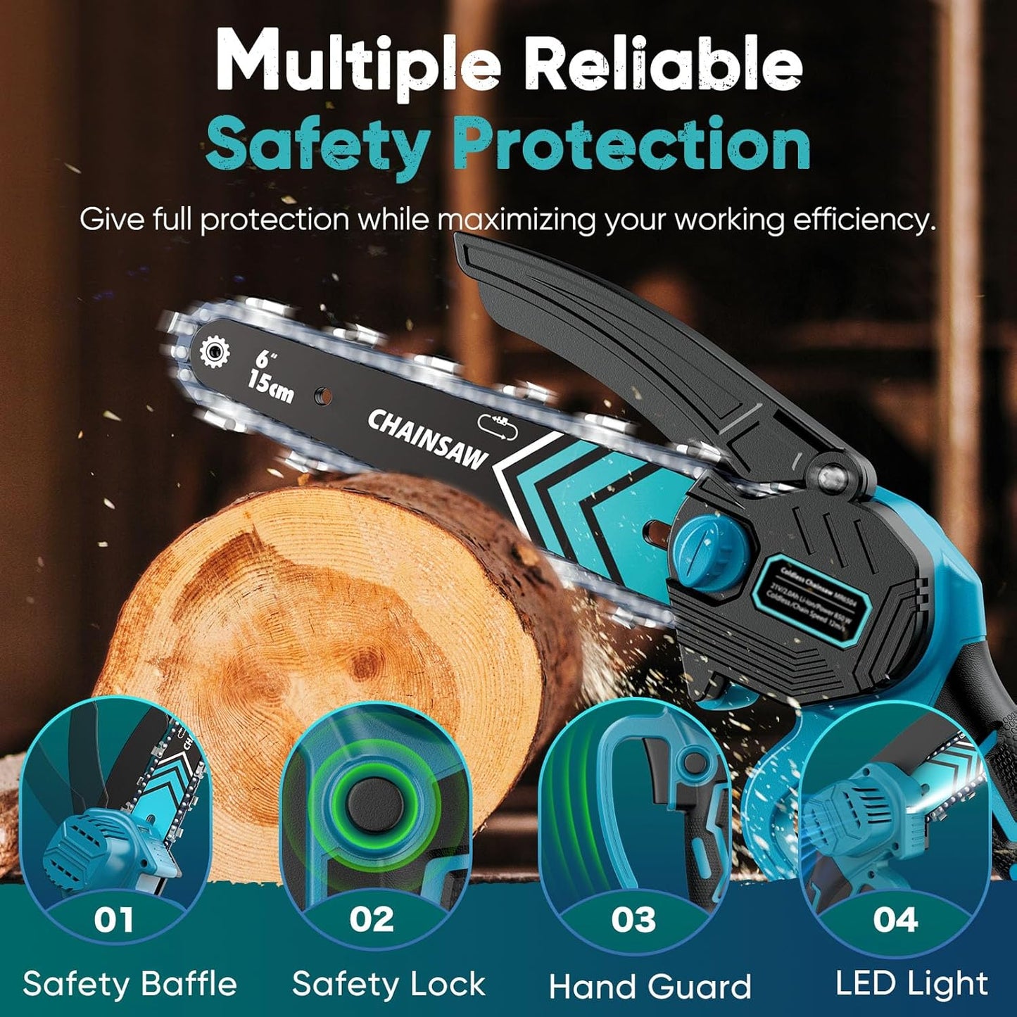 Mini Chain saw, 6-Inch Chain Saw, 2 Pack 2000mAh Batteries, 【Seniors Friendly】 Portable Handheld Chainsaw, Mini Chainsaw Cordless for Wood Cutting Tree Trimming DIY Projects Gardening Camping