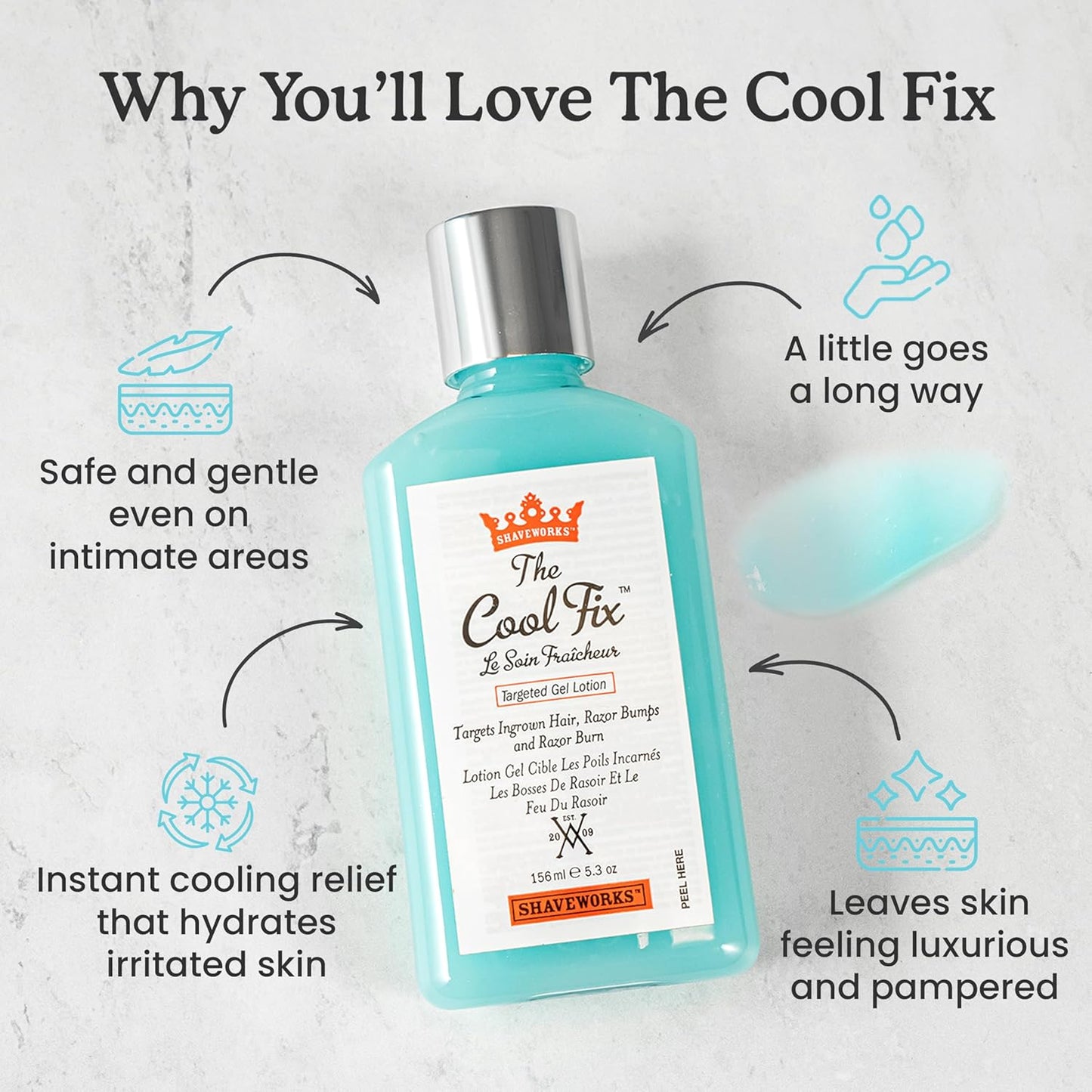 Shaveworks The Cool Fix Aftershave for Women: Pubic Hair Removal, Razor Bumps, Razor Burns, Ingrown Hair Treatment – After Shaving Post Waxing Bikini Area Moisturizing Skin Care Gel 5.3 Fl Oz