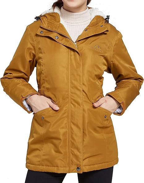 Women's Waterproof & Windproof Ski Hooded Jacket Winter Fleece Parka Rain Coats for Hiking Size XL