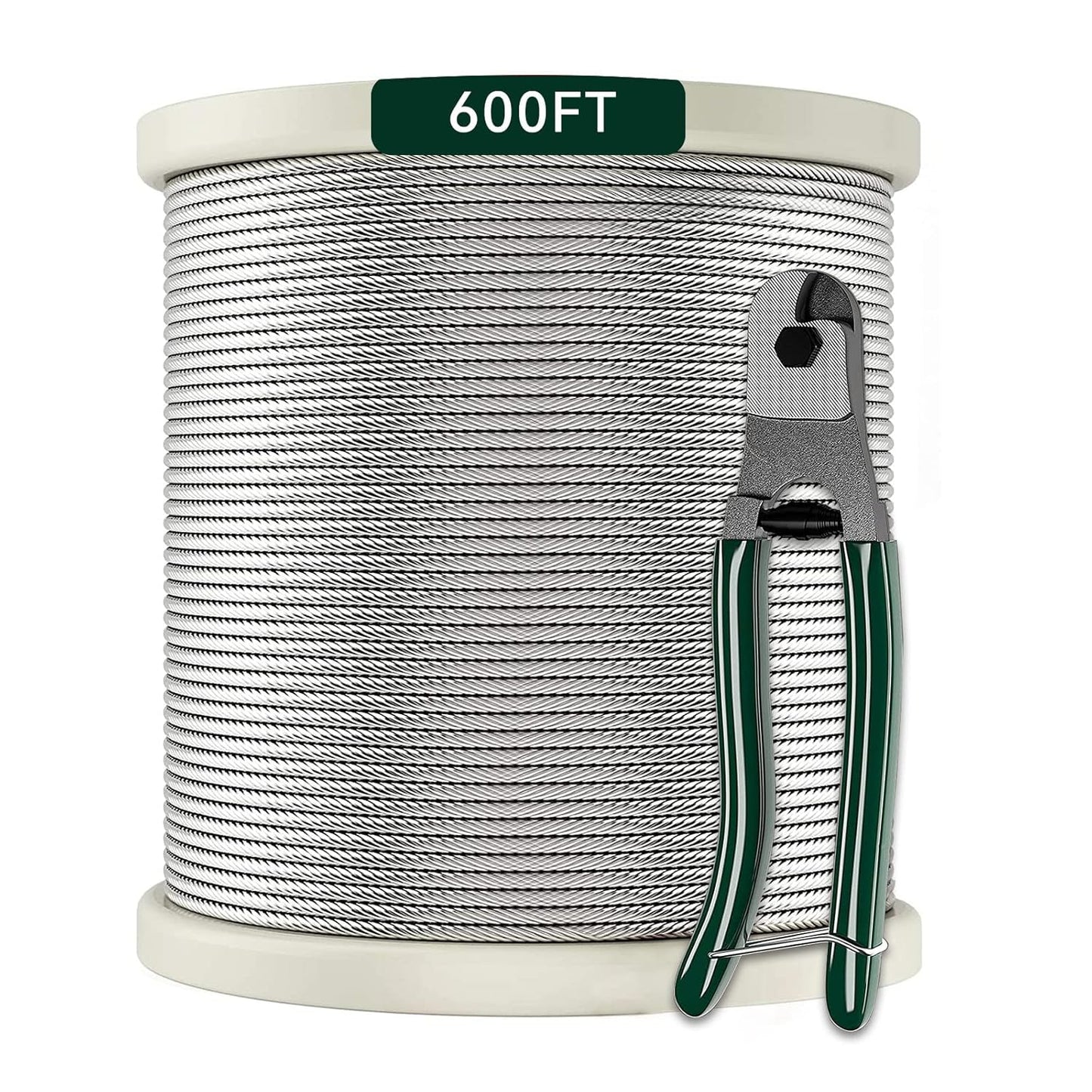 1/8 Stainless Steel Cable with Cutter7x7 Strands Construction,T316 Stainless Steel for Deck Railing,Porch Fence,String Lights Hanging Wire 600FT