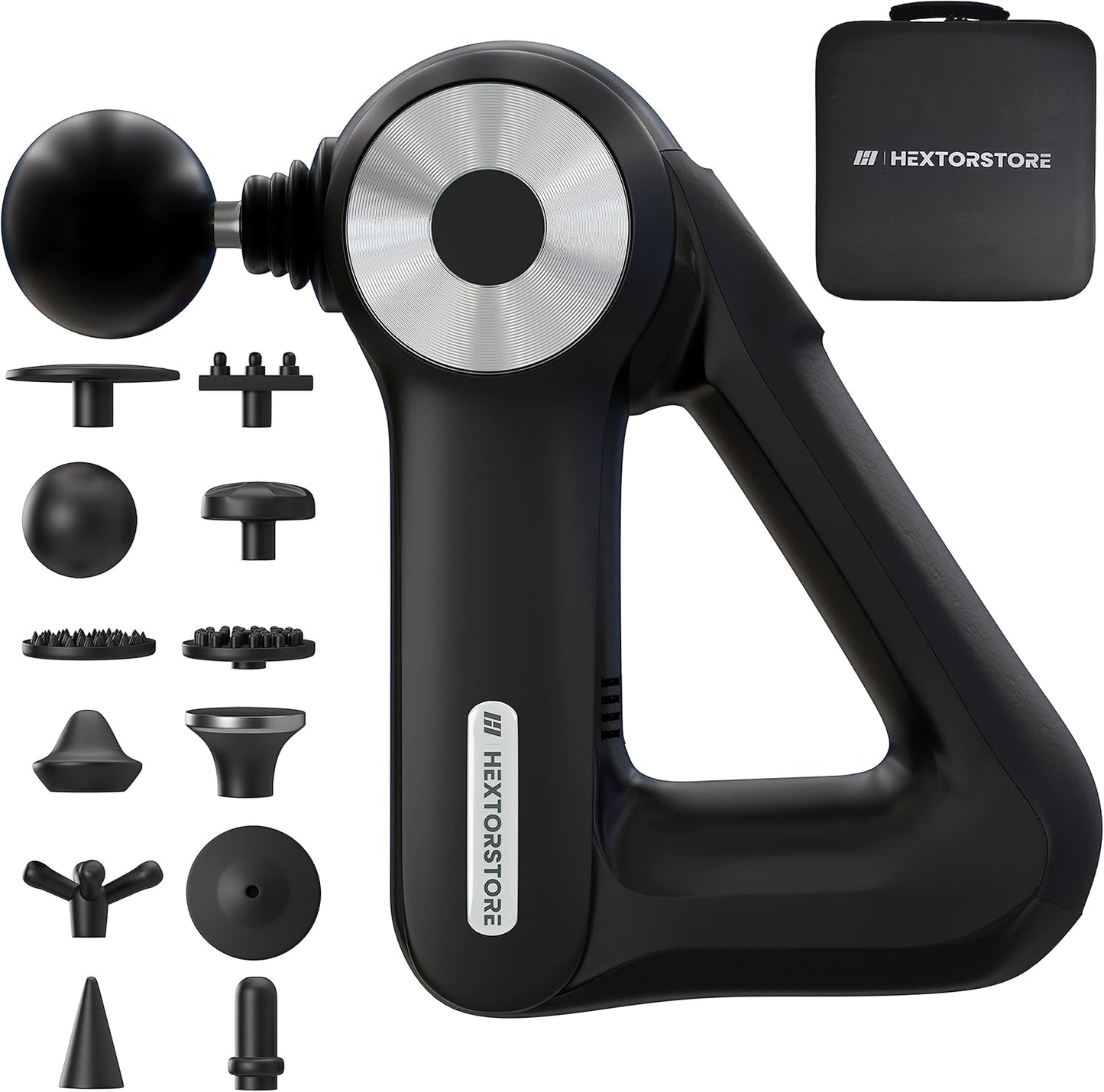 HEXTOR Massage Gun with 12 Heads 4 Modes, 4th Generation Deep Tissue Massager Gun for Athletes Pain Relief and Relaxation, Electric Handheld Massager Gun with Hand Carry Bag Gift for Men,Women